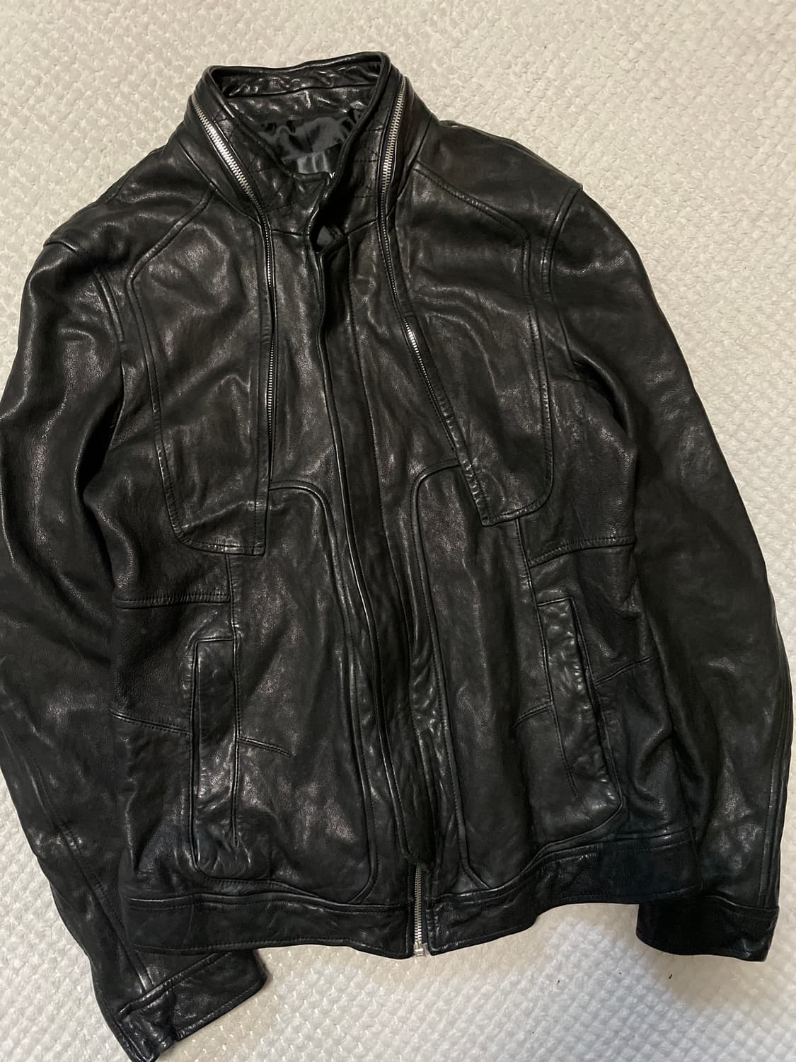 TEMPO HOMME 웨스턴 무드 램스킨 양가죽 절개 레더 자켓 상품이미지5