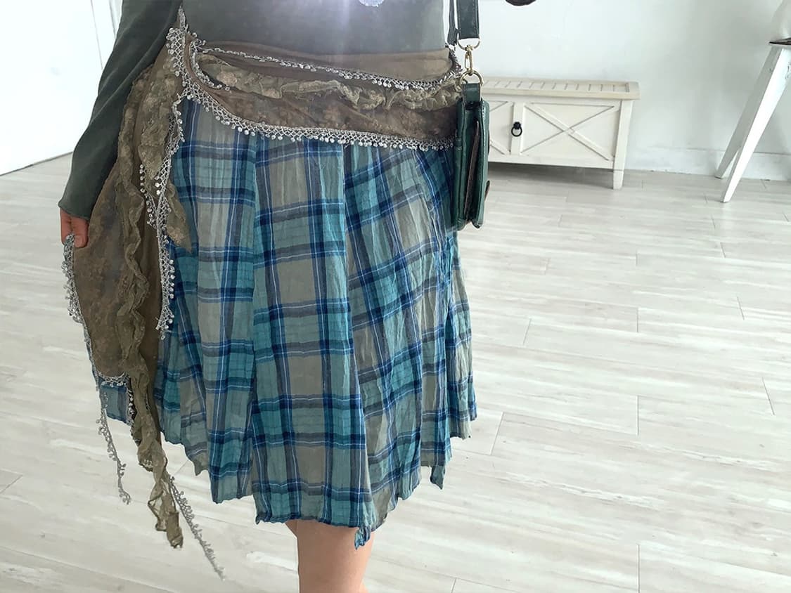 Blue Plaid Crinkle Midi Skirt 상품이미지6