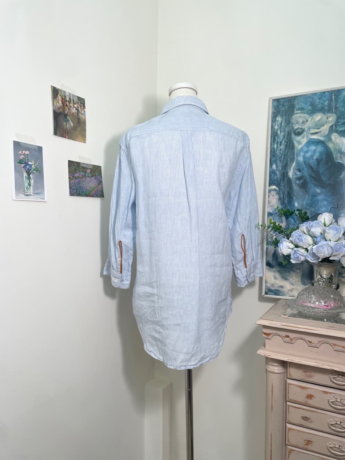 sky blue stripe 100%linen leather point 상품이미지3