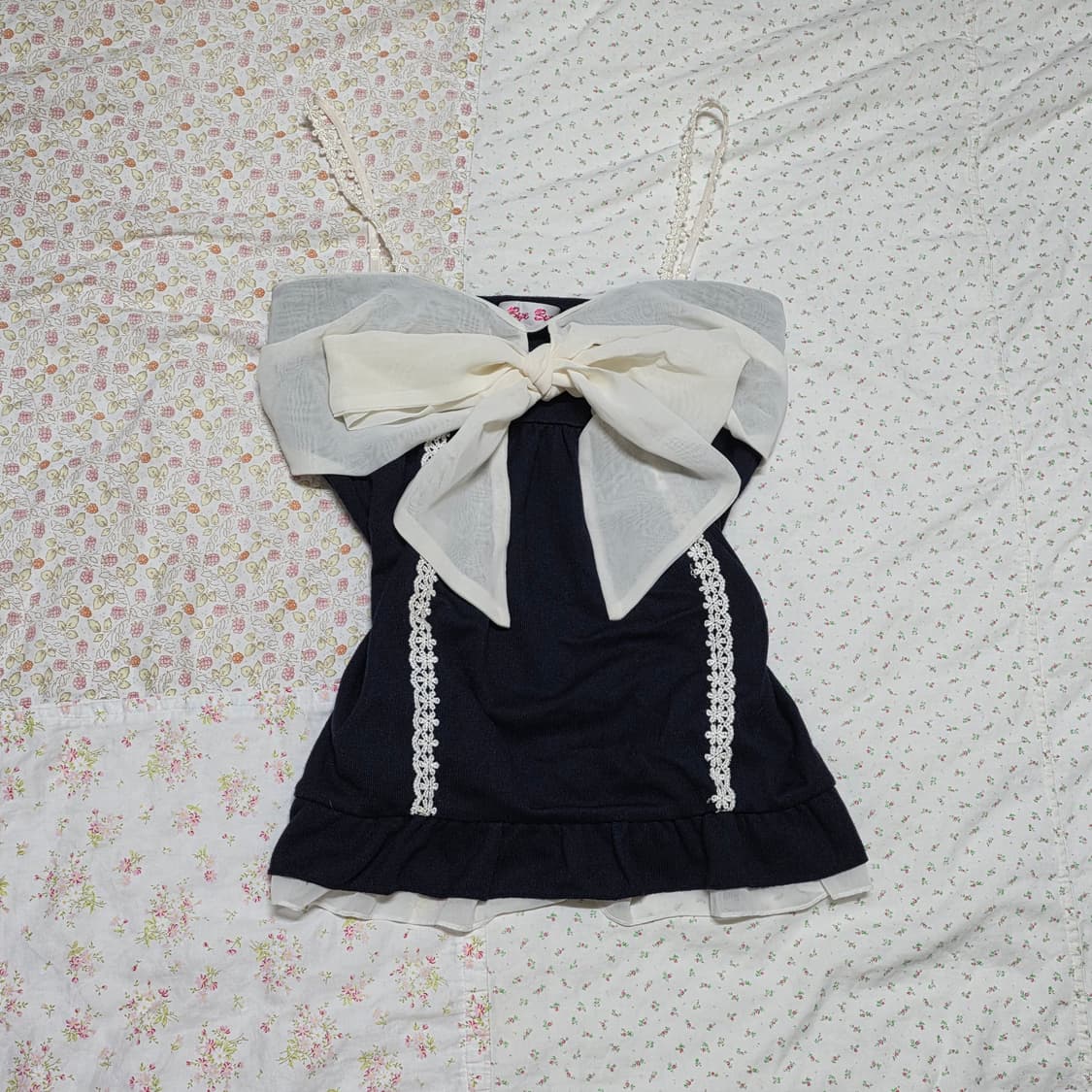 빈티지 로걀 레이스 빅 리본 로걀탑 가디건 세트 히메갸루 리즈리사깔 상품이미지2