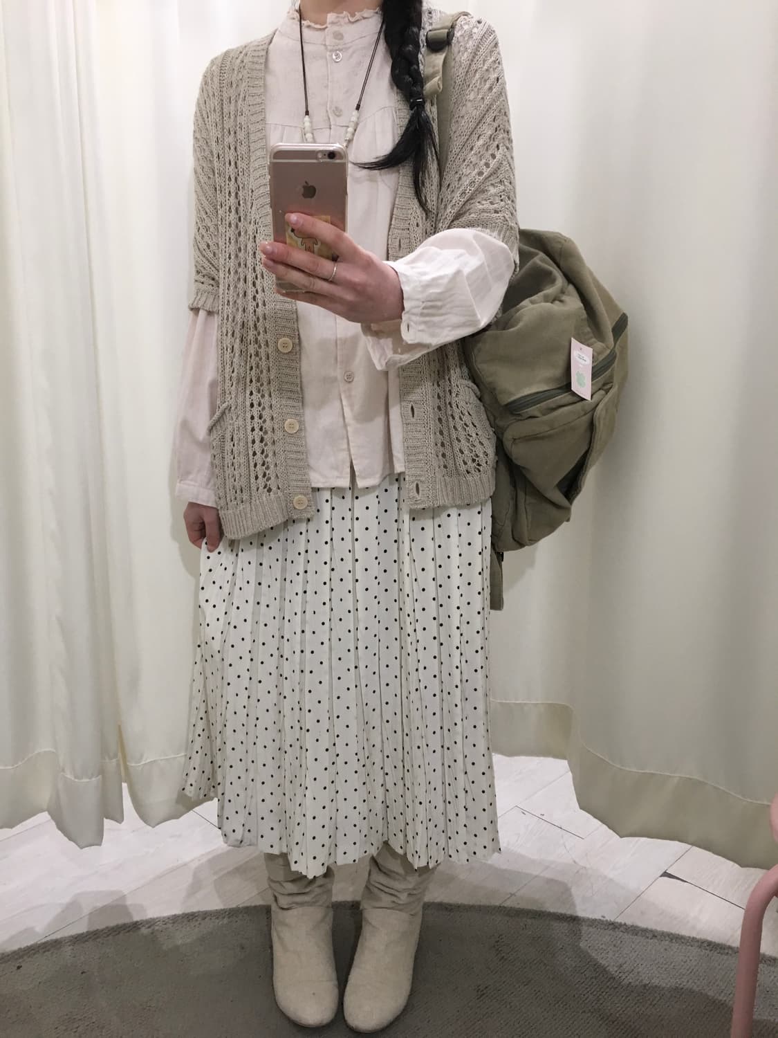 도트 플리츠 미디 스커트 상품이미지7