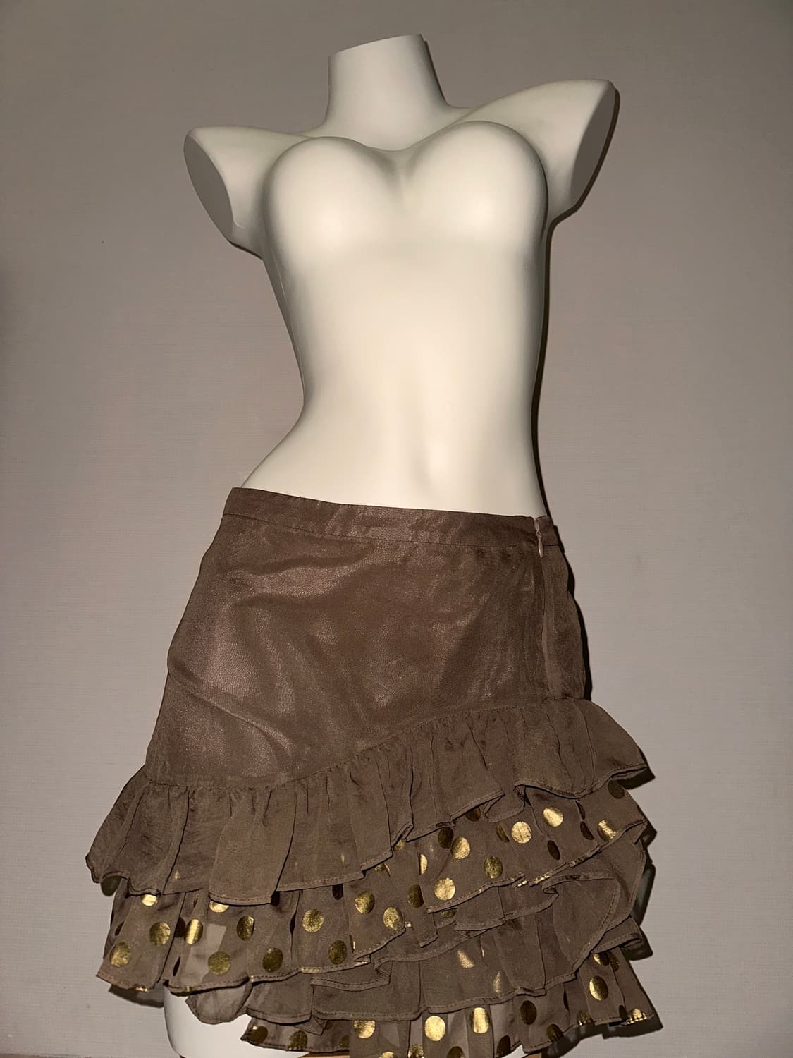 브라운 골드 도트 언발란스 프릴 갸루 미니 스커트 상품이미지4