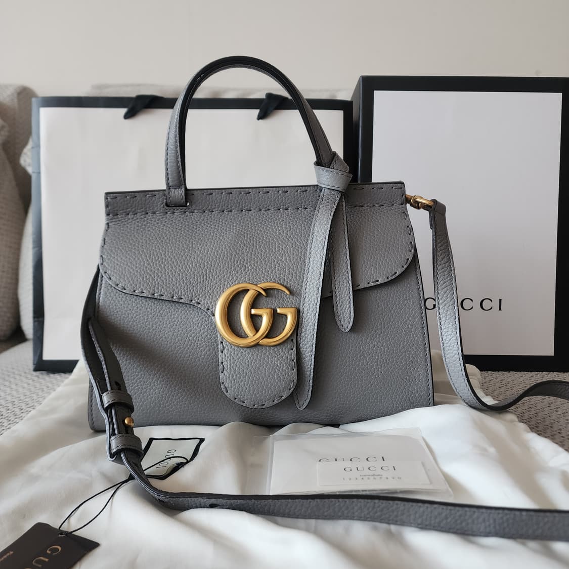 초민트급 구찌 GG 마몽 탑핸들 숄더백 스몰 그레이 상품이미지1