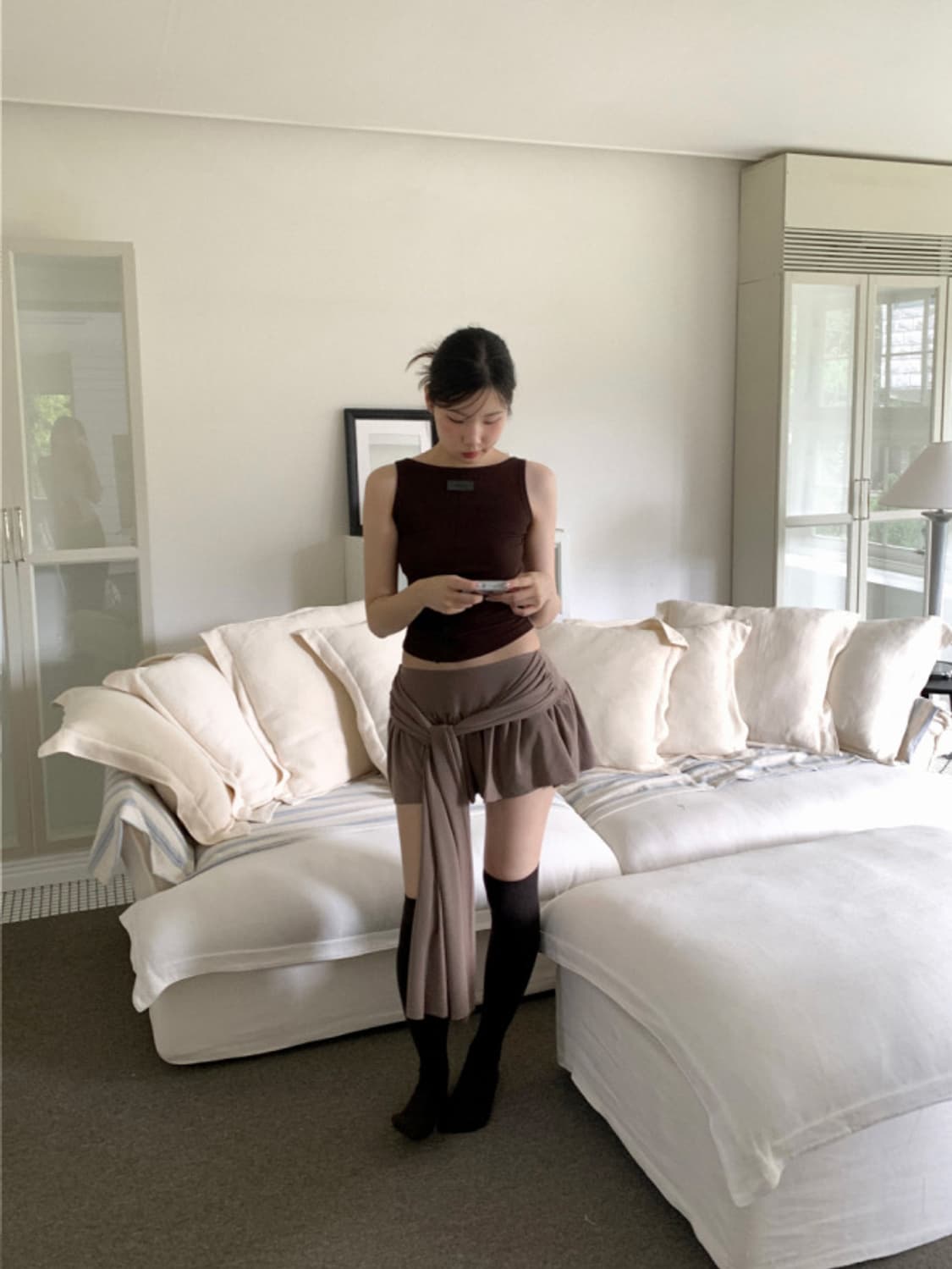 Bold tie skirt (brown) 상품이미지4