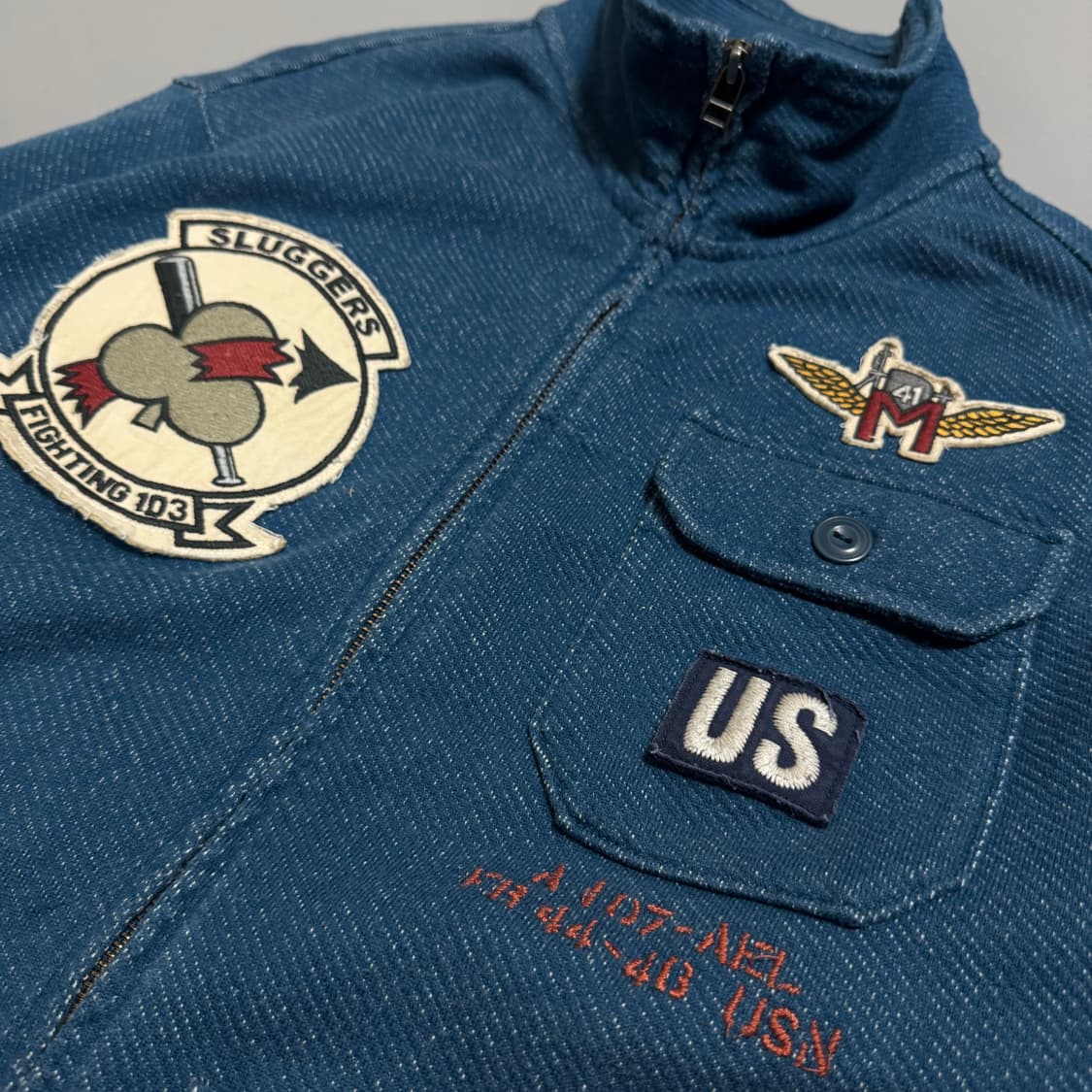 아비렉스(AVIREX) 블루 코튼 US NAVAL 자수 하이넥 집업 자켓 상품이미지5