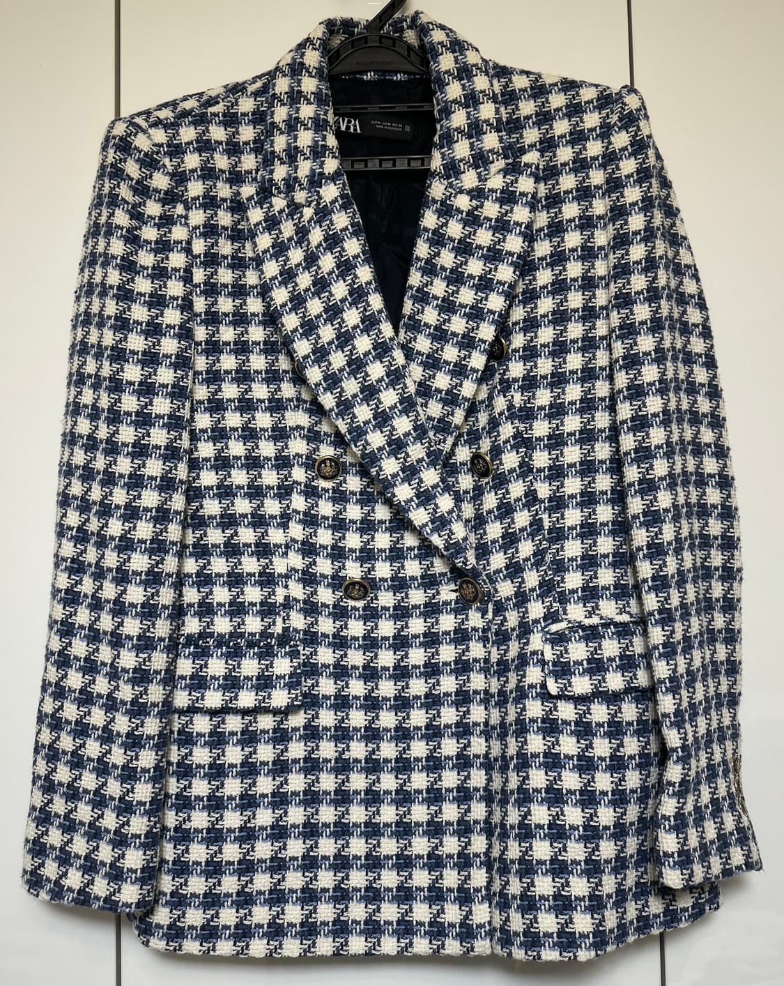 자라 네이비 화이트 체크 트위드 자켓 상품이미지1