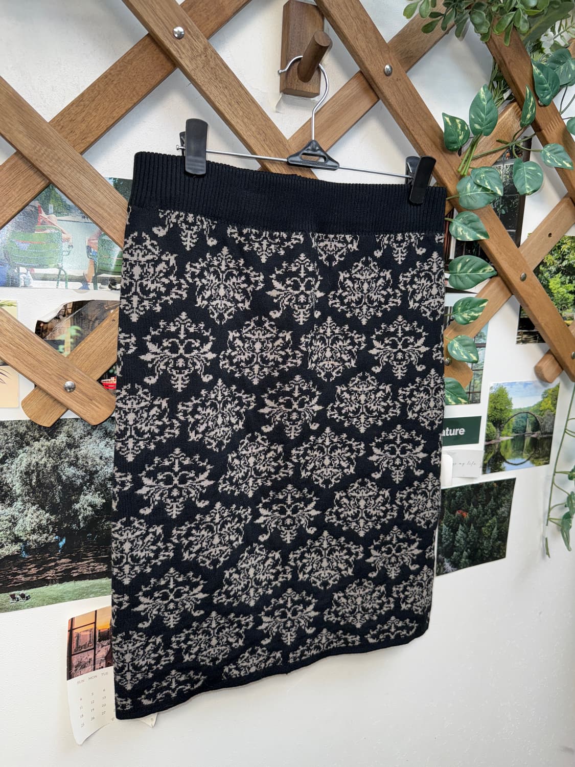 Black oriental pattern knit banding sk 상품이미지2