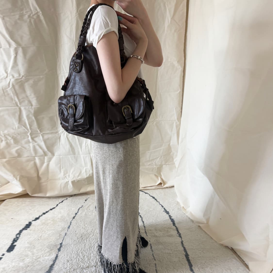 Multi-Pocket Leather Shoulder Bag 상품이미지2