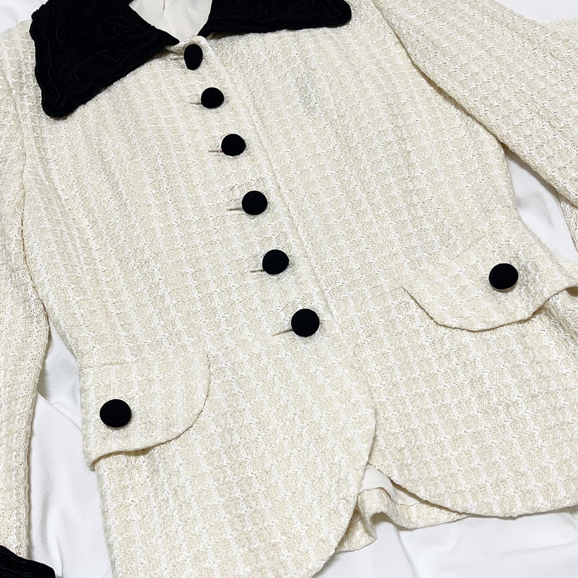 빈티지 ) 아이보리 벨벳카라 셋업 상품이미지4