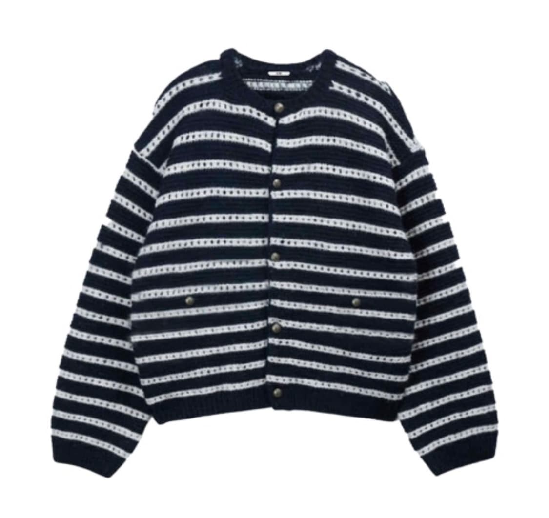 Stu 라운드 넥 스트라이프 가디건 m 상품이미지1