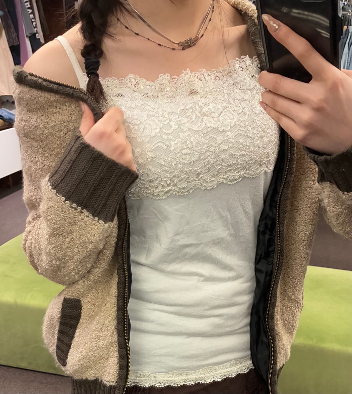 M)Japanese vintage 여성 레이스 디테일 화이트 슬리브리스 상품이미지1