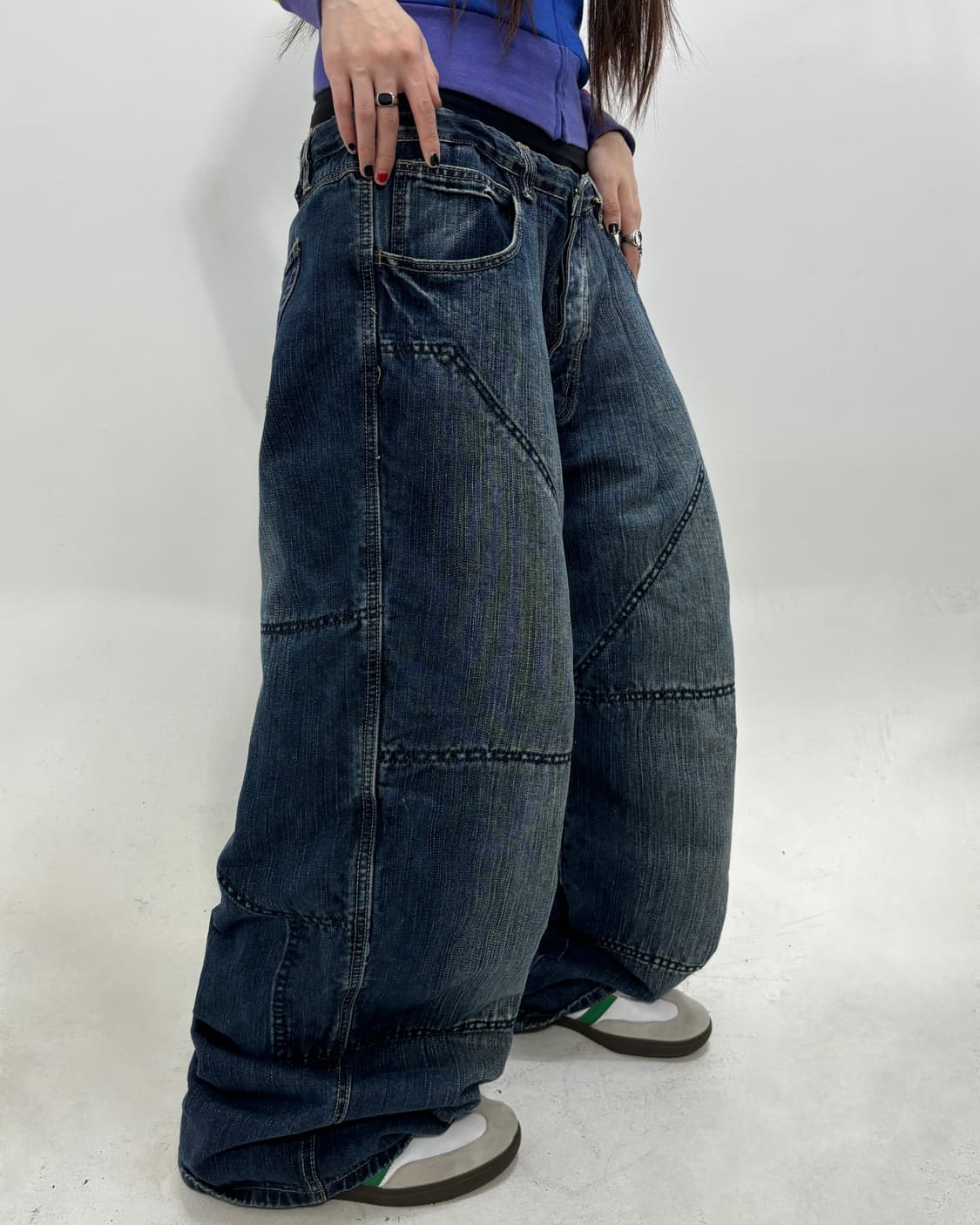 90s 올드스쿨 빈티지 오버와이드 진청 절개 팬츠 상품이미지3