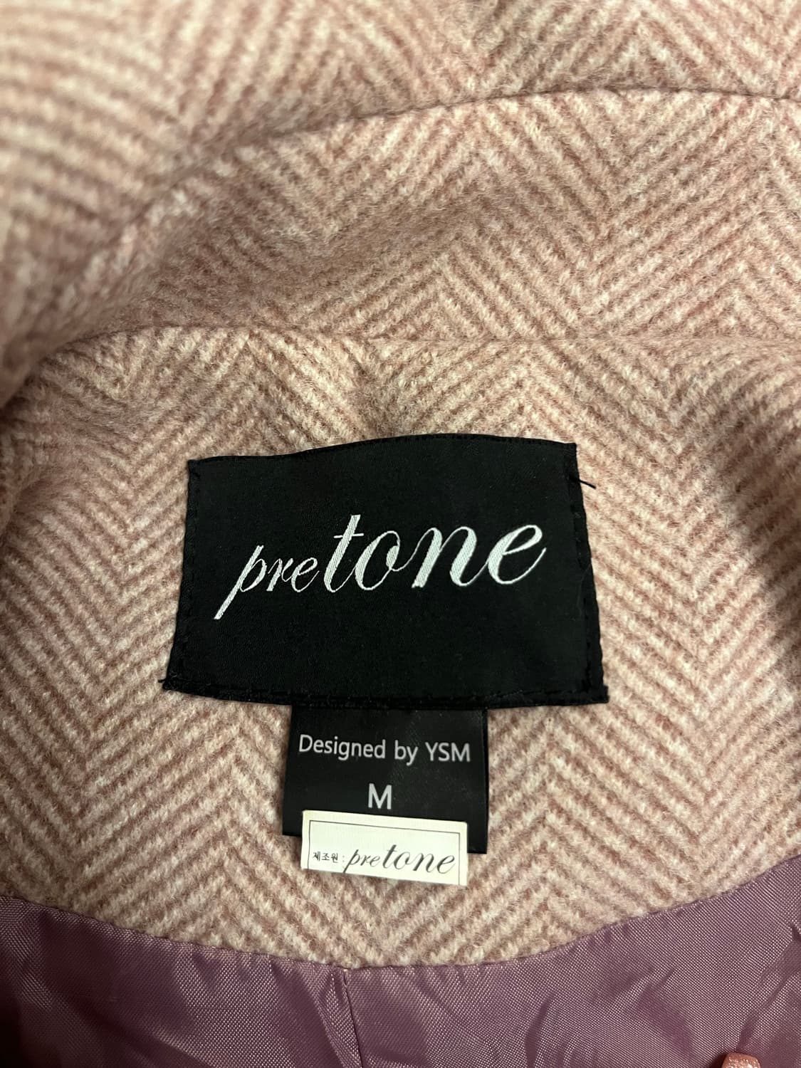 Pretone 핑크 헤링본 코트 상품이미지3