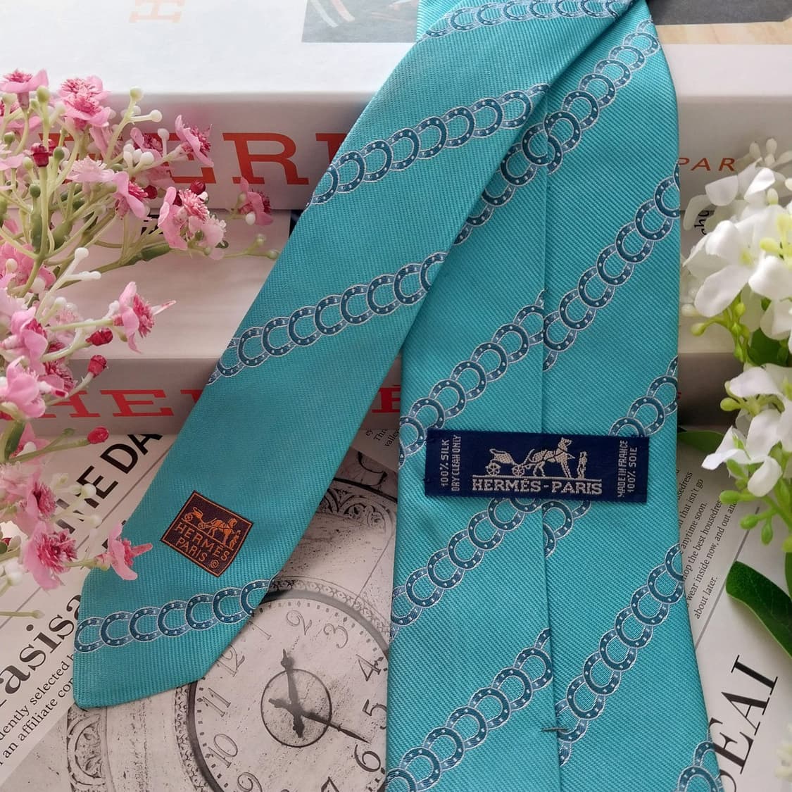 에르메스 실크 스카이블루 말굽 패턴 넥타이 9.1cm A+등급 K1709 상품이미지8