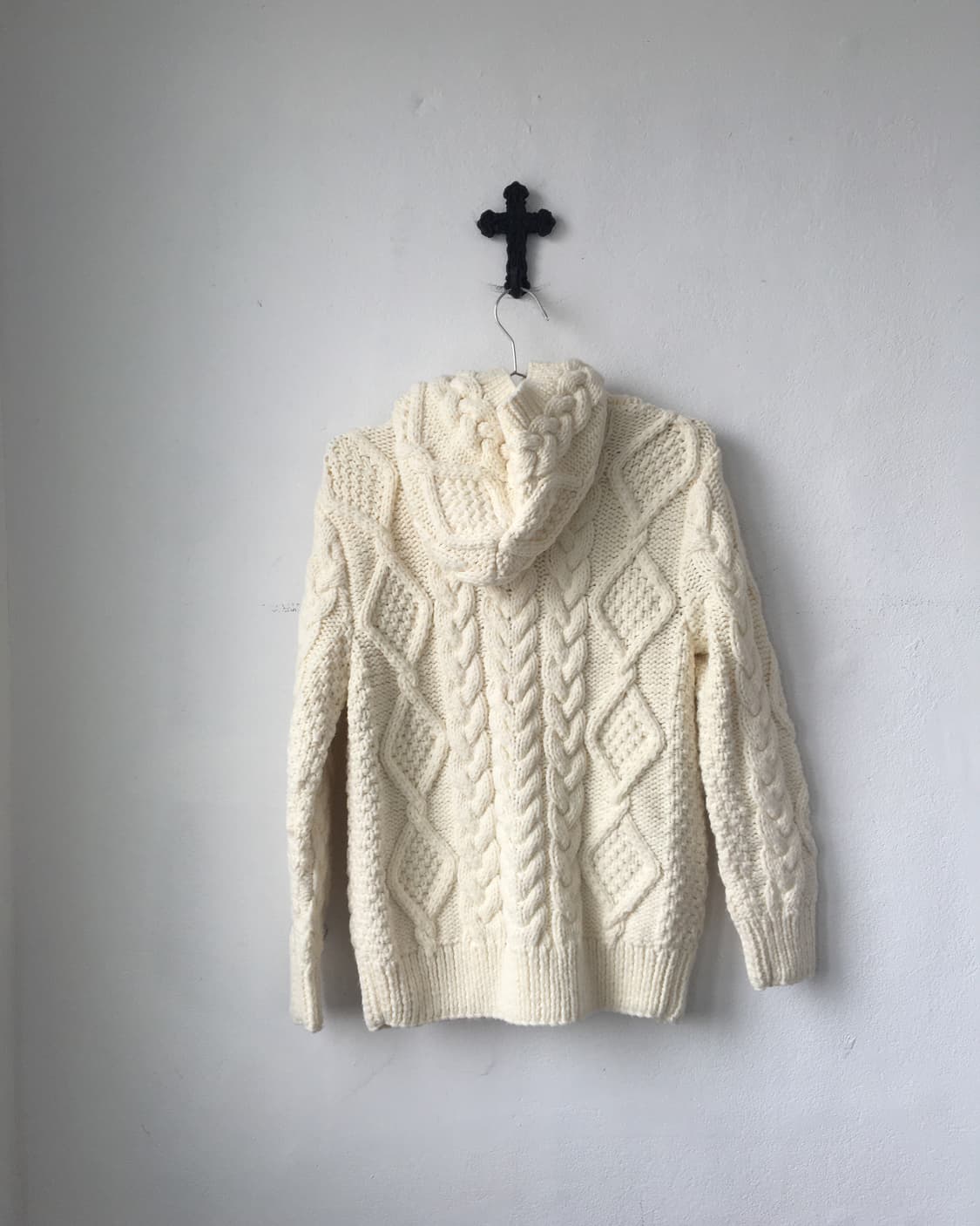 Duffle button cable pattern hood knit ca 상품이미지4