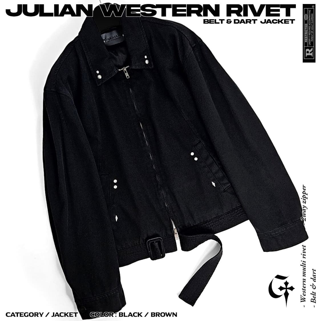 Julian western 리벳 벨트 자켓 (black) 상품이미지1