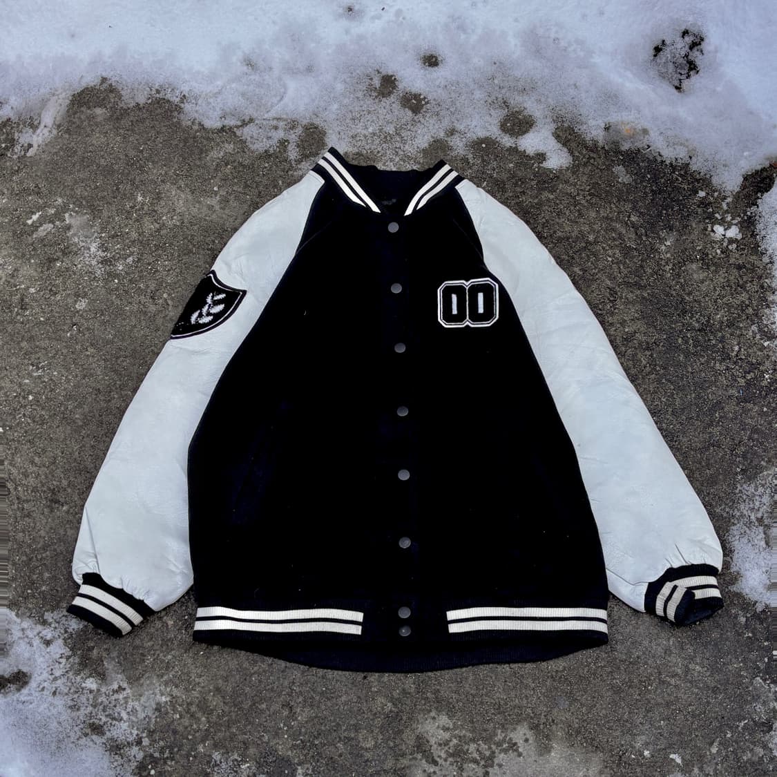 빈티지 올드스쿨 리얼레더 블랙 바시티 자켓 상품이미지1