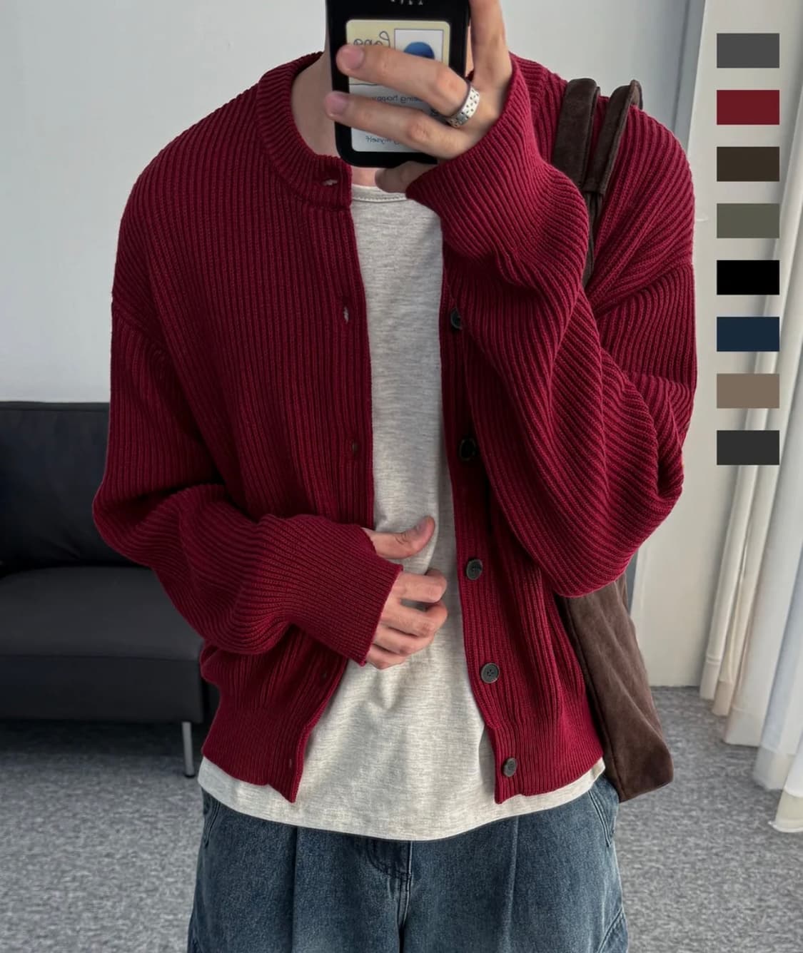 (L) 데일리룸X로템버 아카이브 코튼 크롭 니트 가디건 레드 상품이미지1