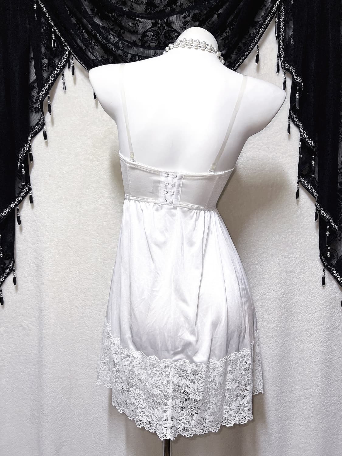 퓨어 화이트 레이스 새틴 슬립 탑원피스 란제리 코르셋 갸루 엔젤릭 페어리 상품이미지8
