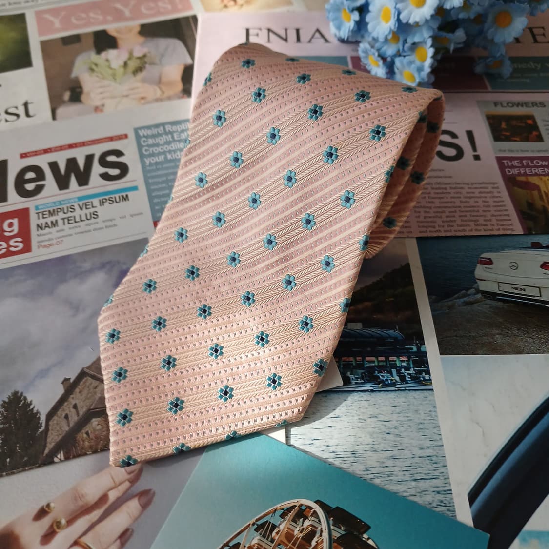 크리지아 실크 핑크 자카드 패턴 넥타이 9.7cm 새제품 A19291
 상품이미지4