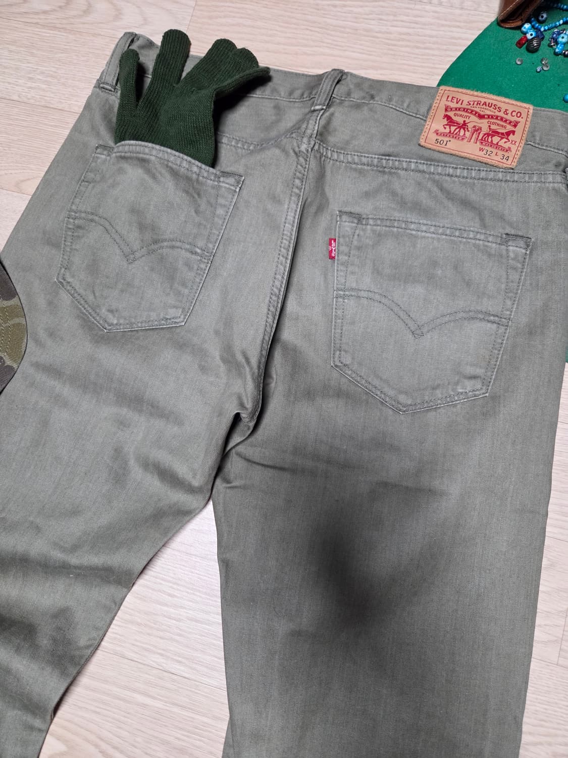 (2~3번 착)LEVIS 501 연카키 올리브 데님 청바지 진 리바이스  상품이미지1