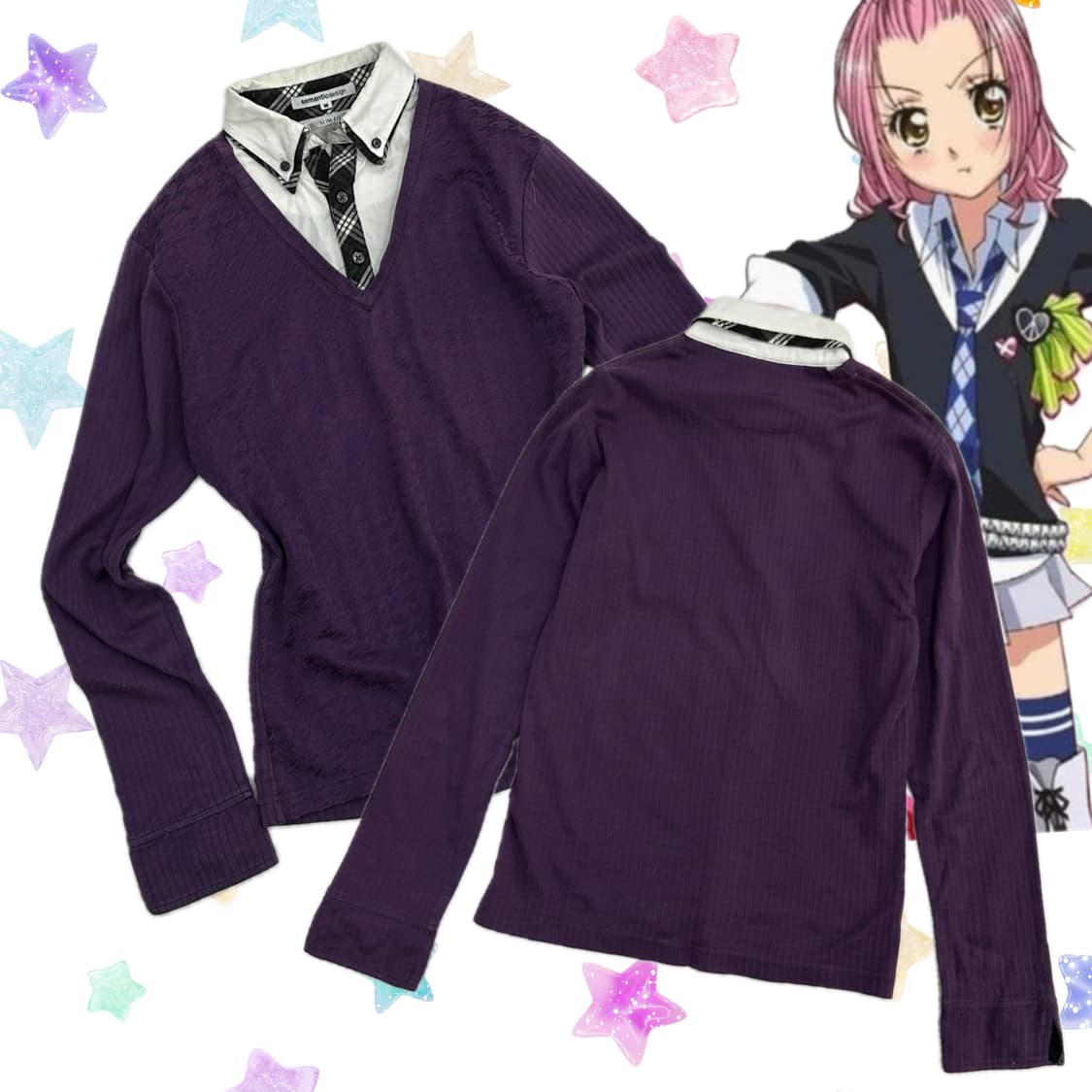 💜캐캐체 아무깔 퍼플 레이어드 티셔츠💜 보헤미안 펑크 시크 교복 나나 상품이미지1