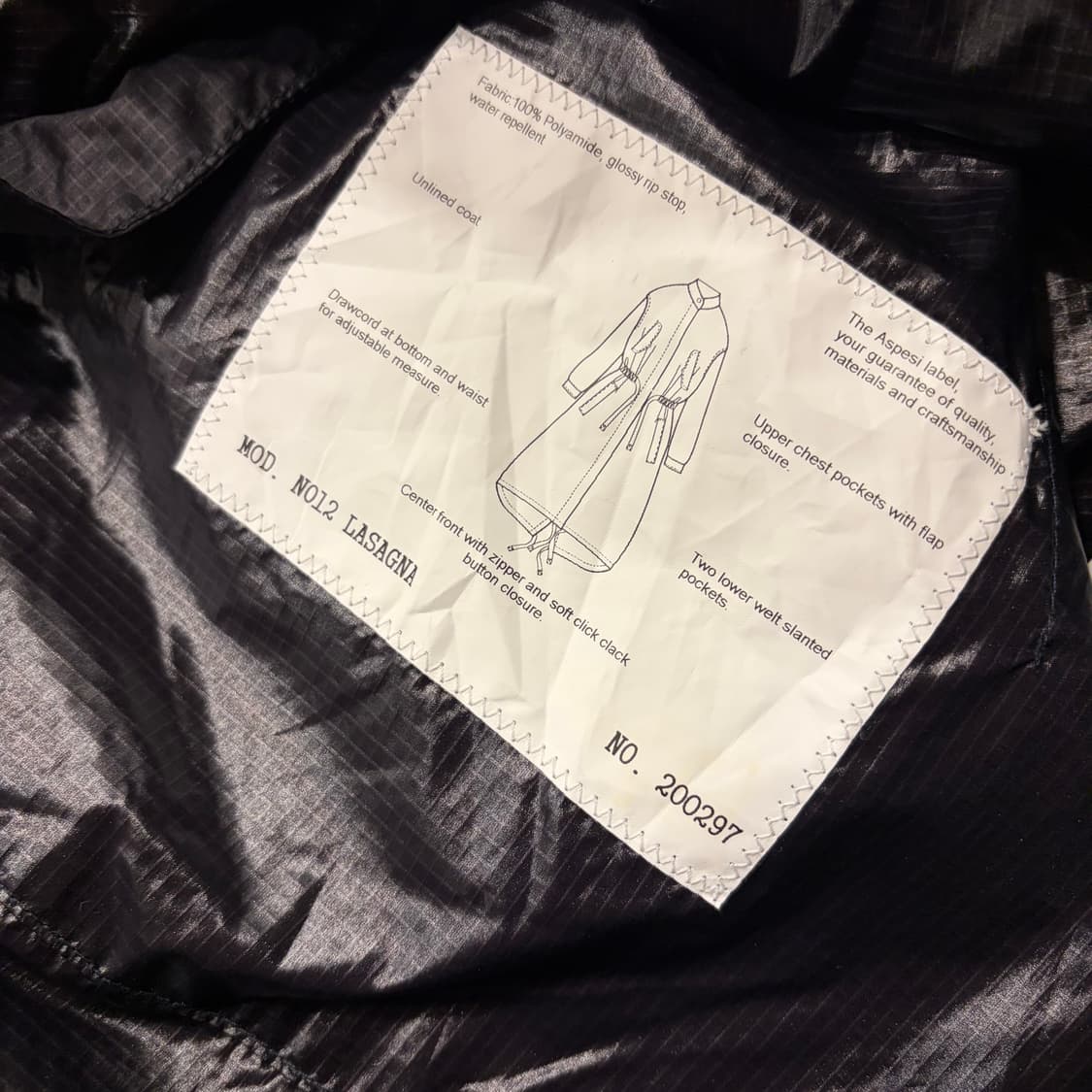 [XS] 19ss 아스페시 나일론 바람막이 코트 블랙 수입택 D823 상품이미지10