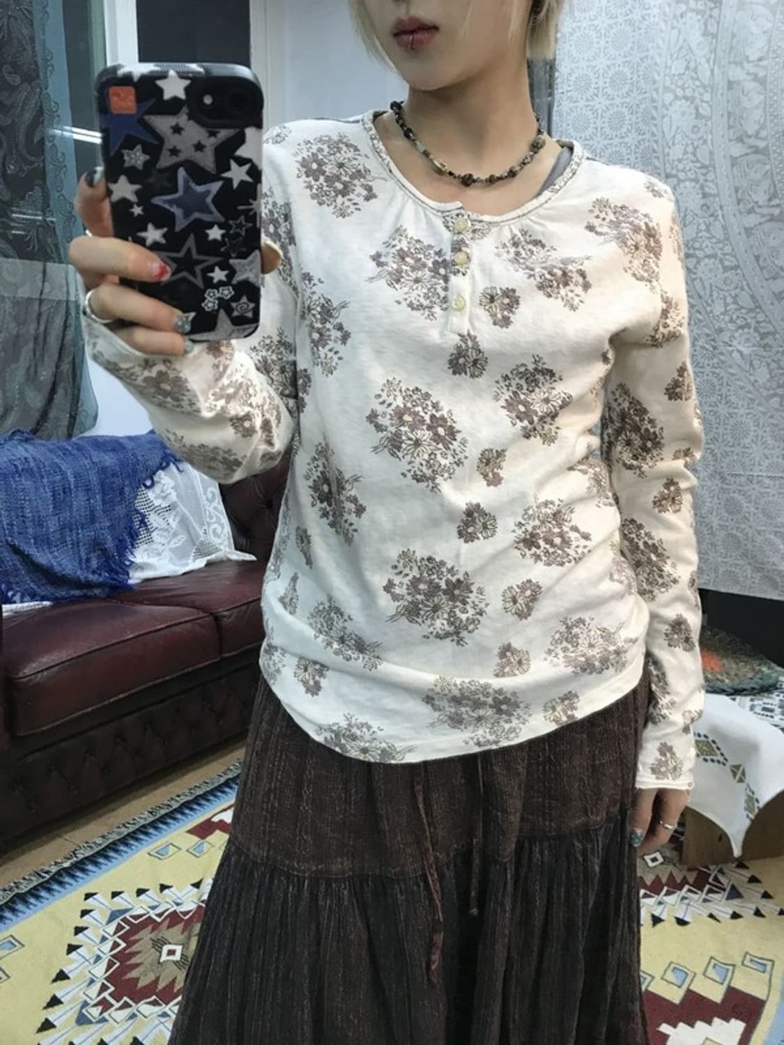 제페니즈 빈티지 여성 플라워패턴 롱슬리브 상품이미지3