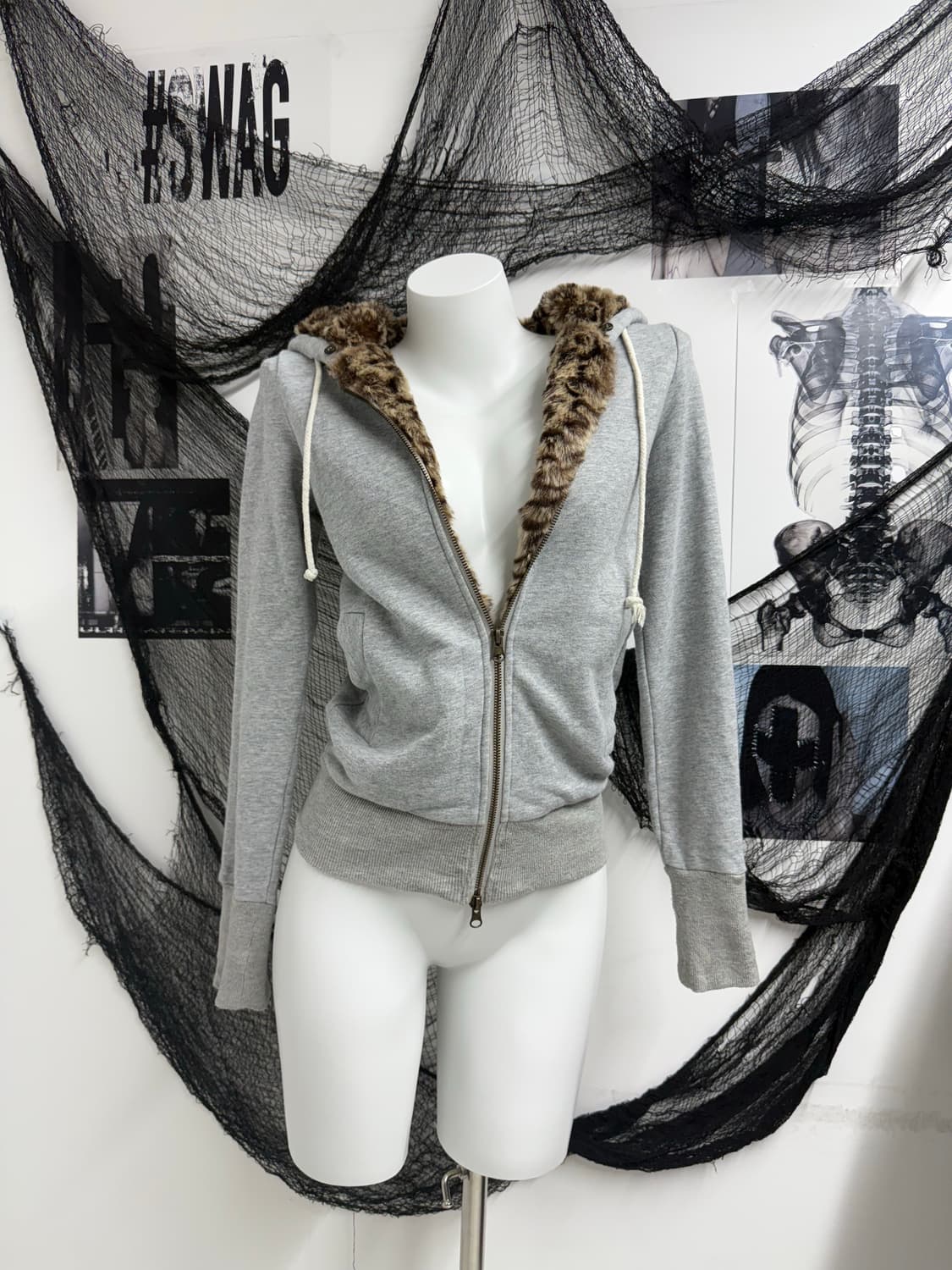 Leopard fur twoway hood zip up 상품이미지1