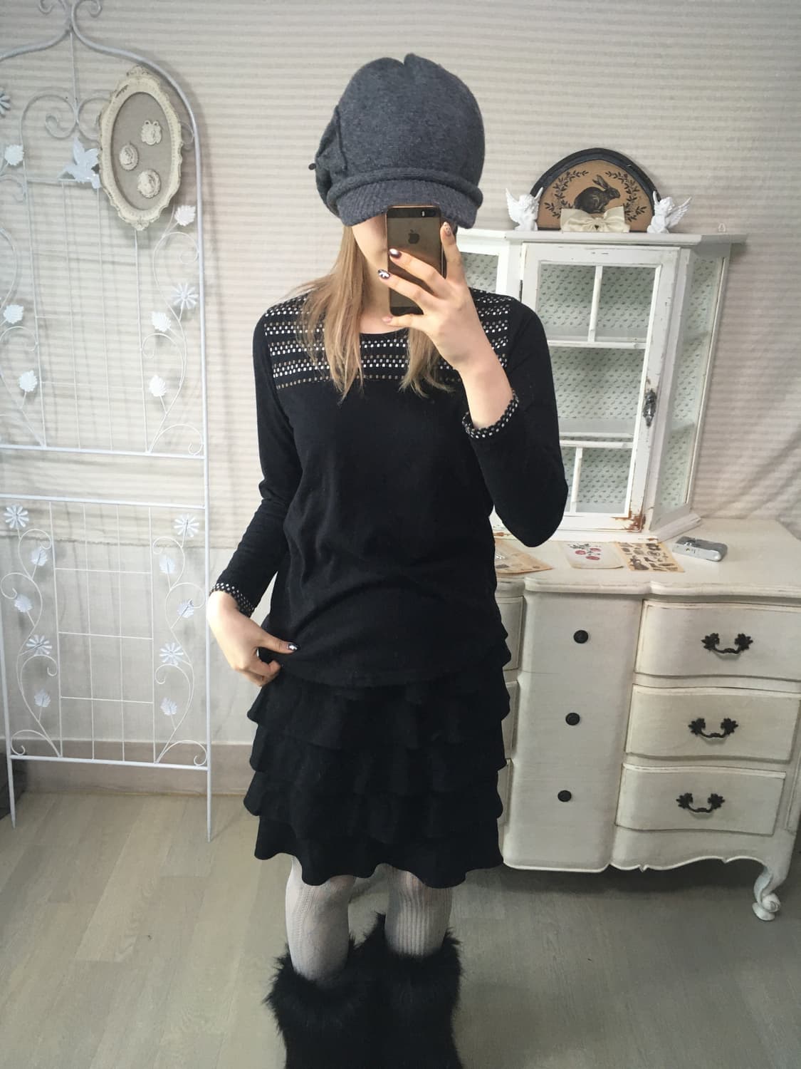 jpn vintage black square dot long sleeve 상품이미지3