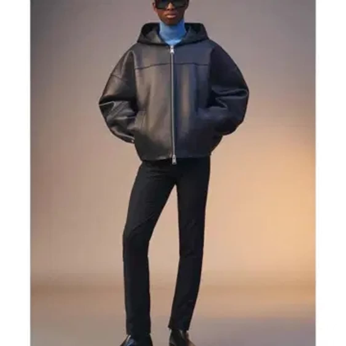 자라 리미티드에디션 램스킨 리얼 레더 후드 집업 s-m 상품이미지1