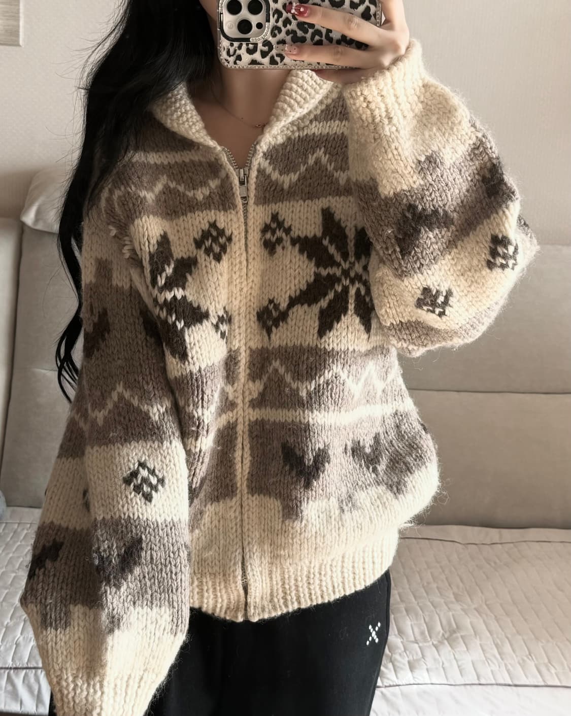 일본 눈꽃 코위찬 집업 모 100% 상품이미지1