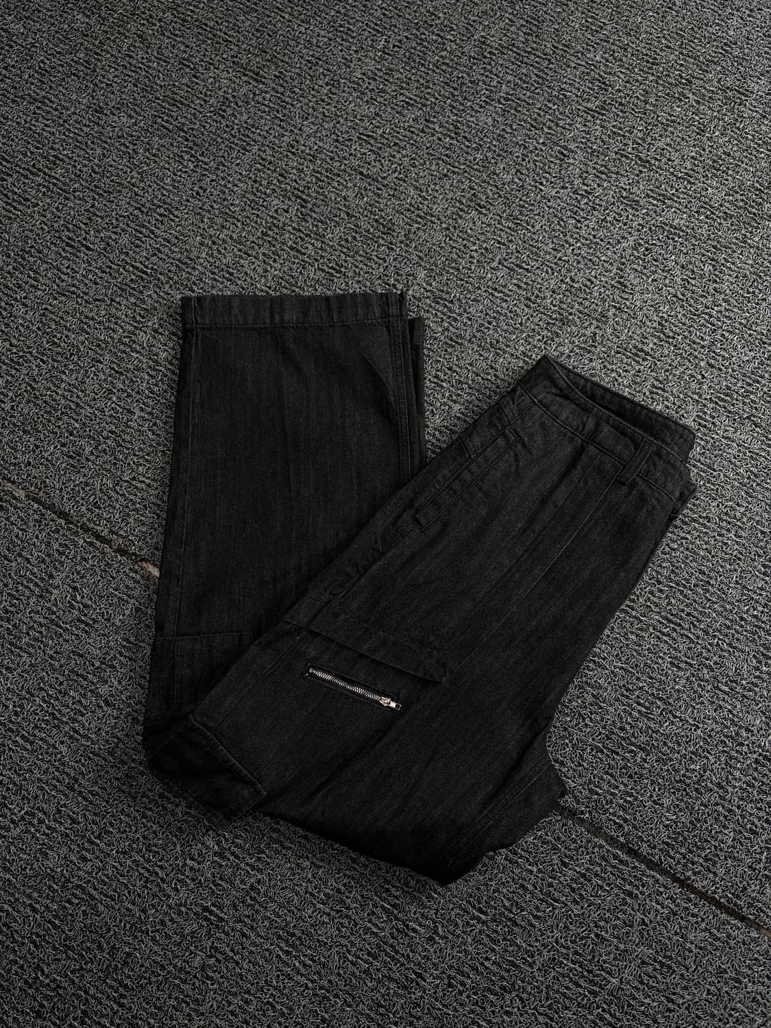 미나브 와이드핏 멀티포켓 퍼티그 흑청 카고 팬츠 1737 상품이미지1