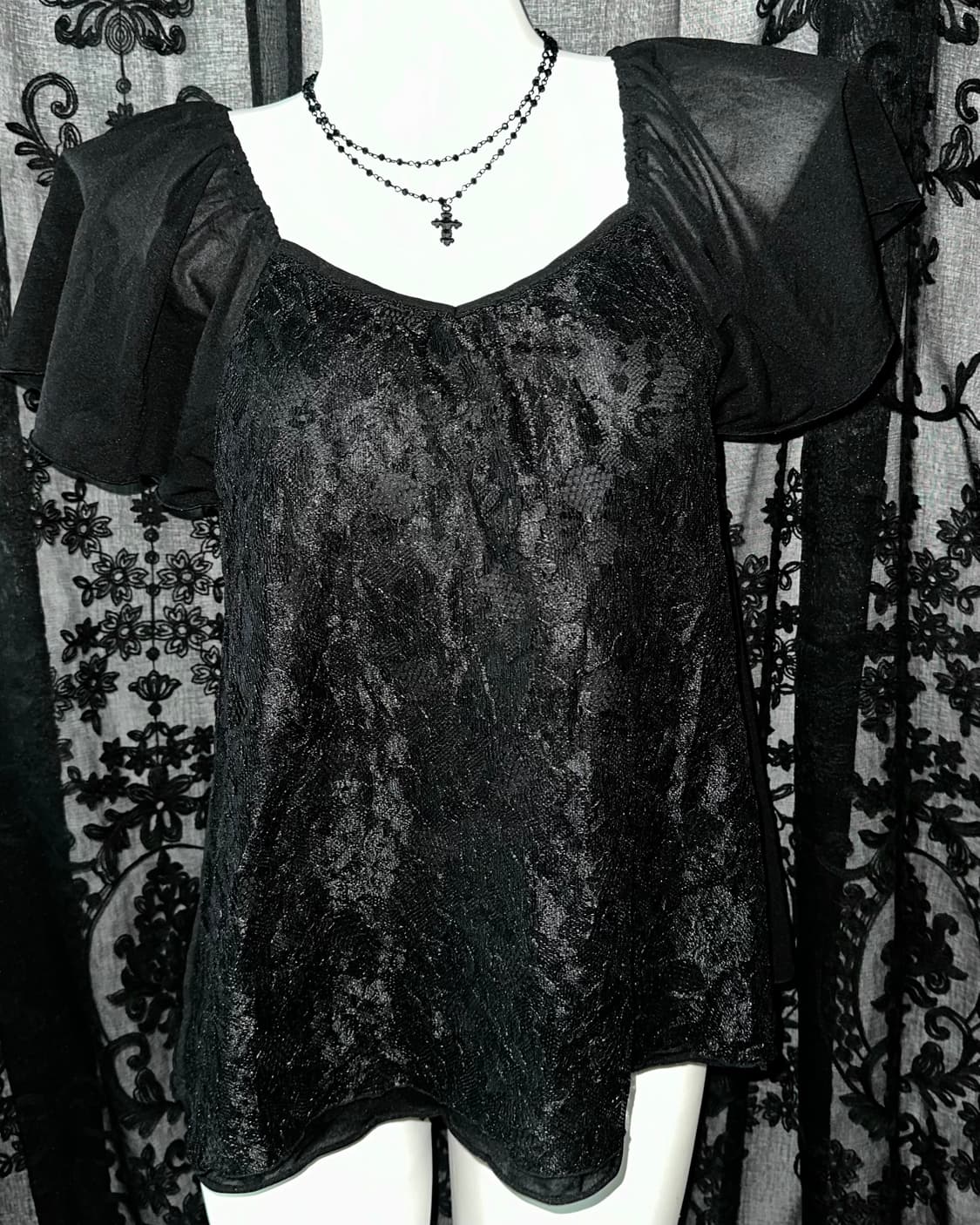Black lace short-sleeved 상품이미지2