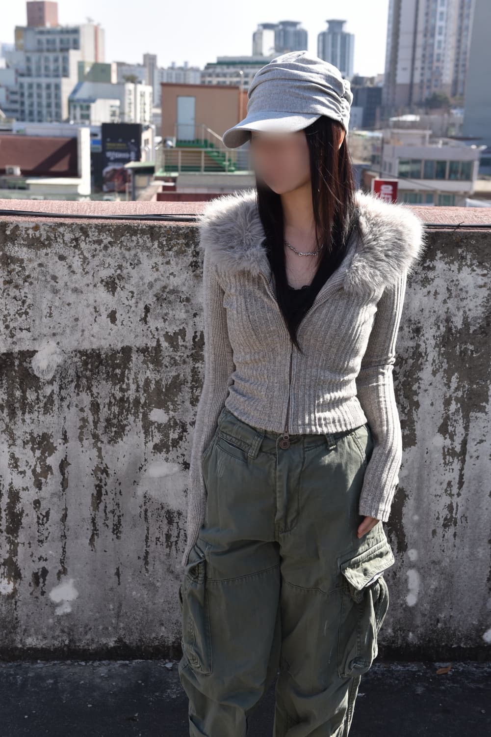 토끼 퍼 그레이 집업 후디 상품이미지5