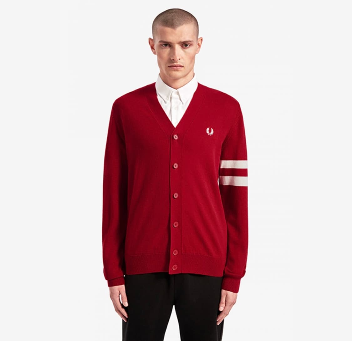 프레디페리 fred perry 팁드 슬리브 가디건 레드 상품이미지1