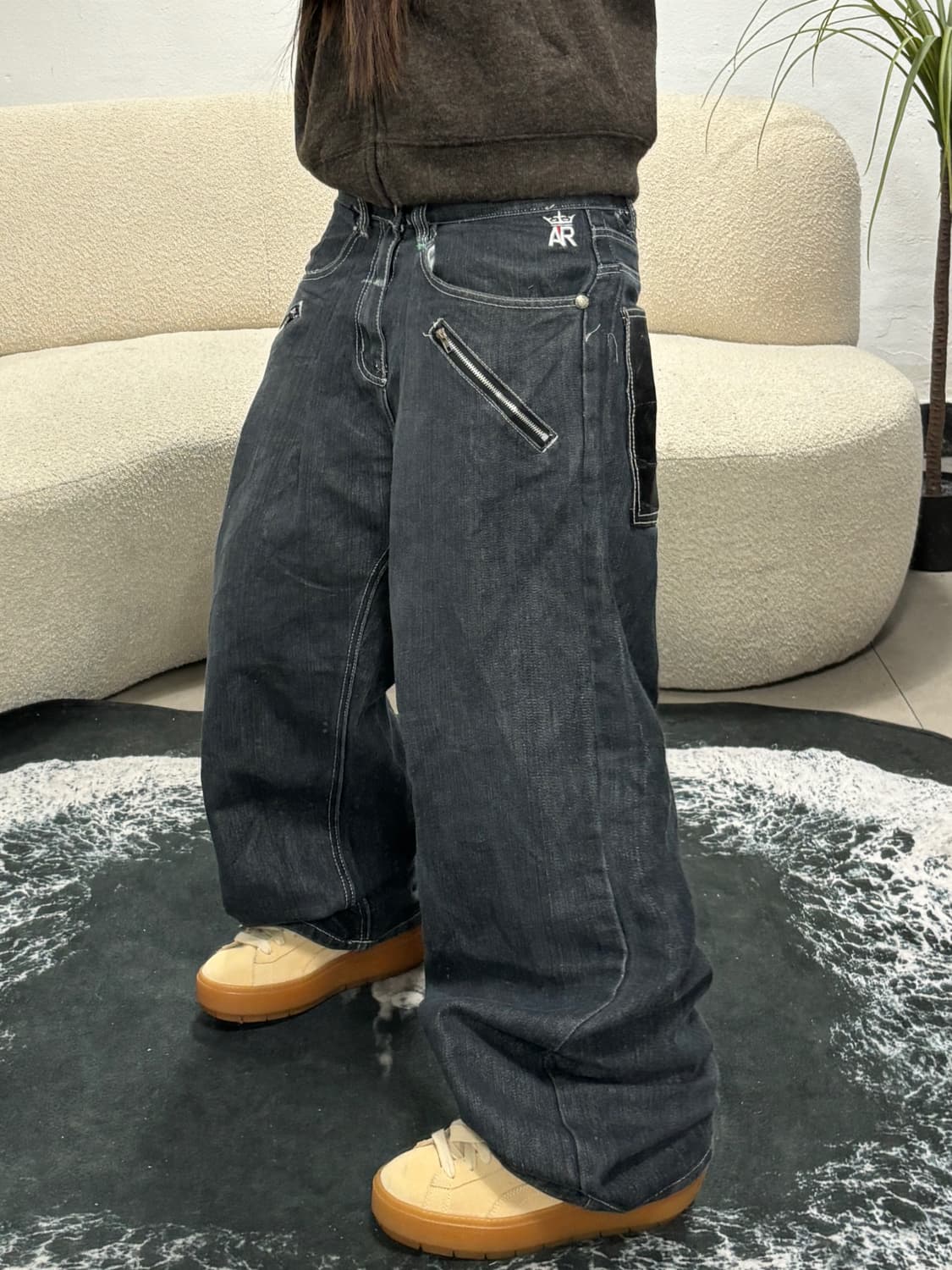 90s RED APE 다크 유틸리티 지퍼 포켓 초와이드 데님 팬츠 상품이미지2