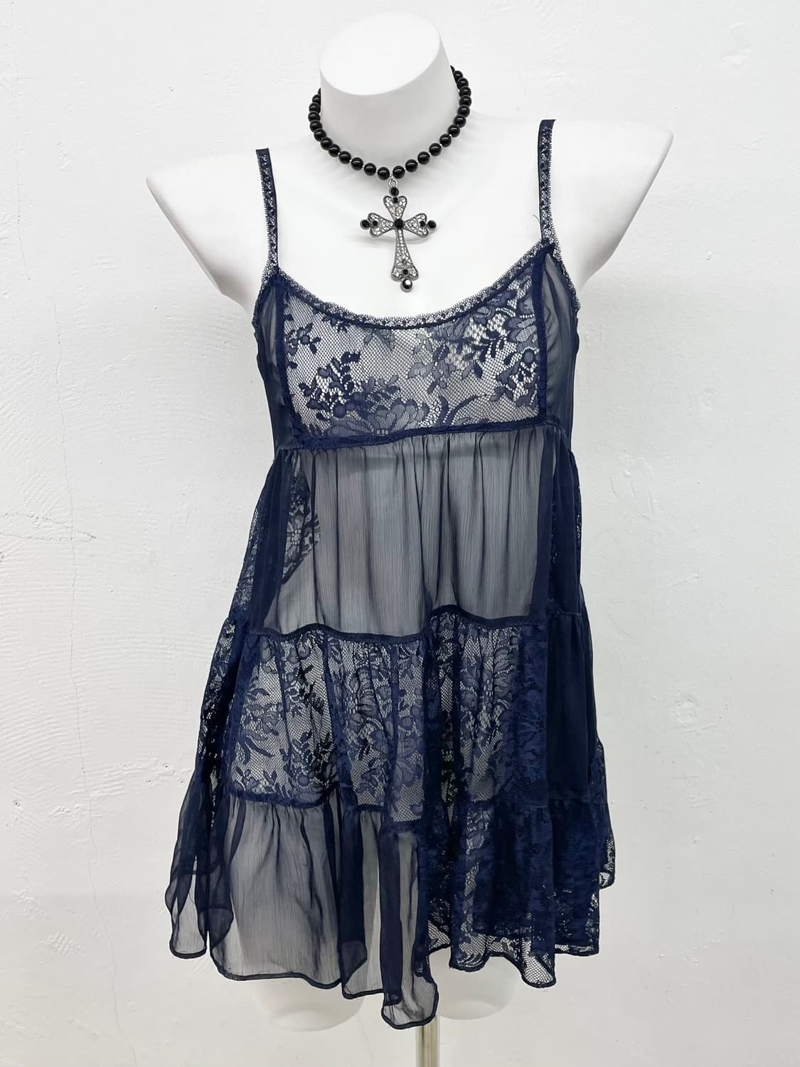 네이비 레이스 레이어드 슬립 상품이미지1