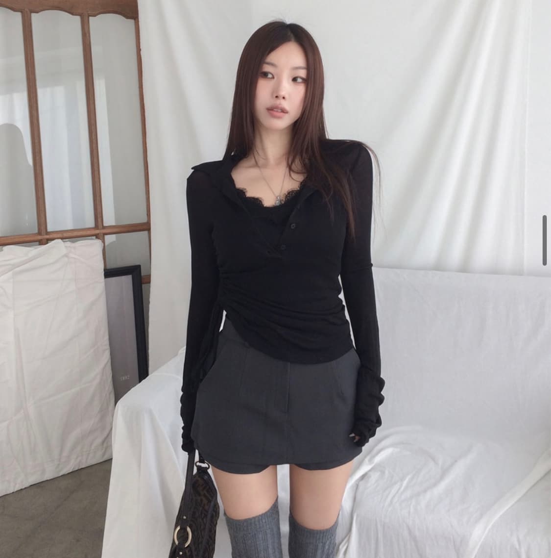 히프나틱 텐셀 카라 셔링 티셔츠 상품이미지2