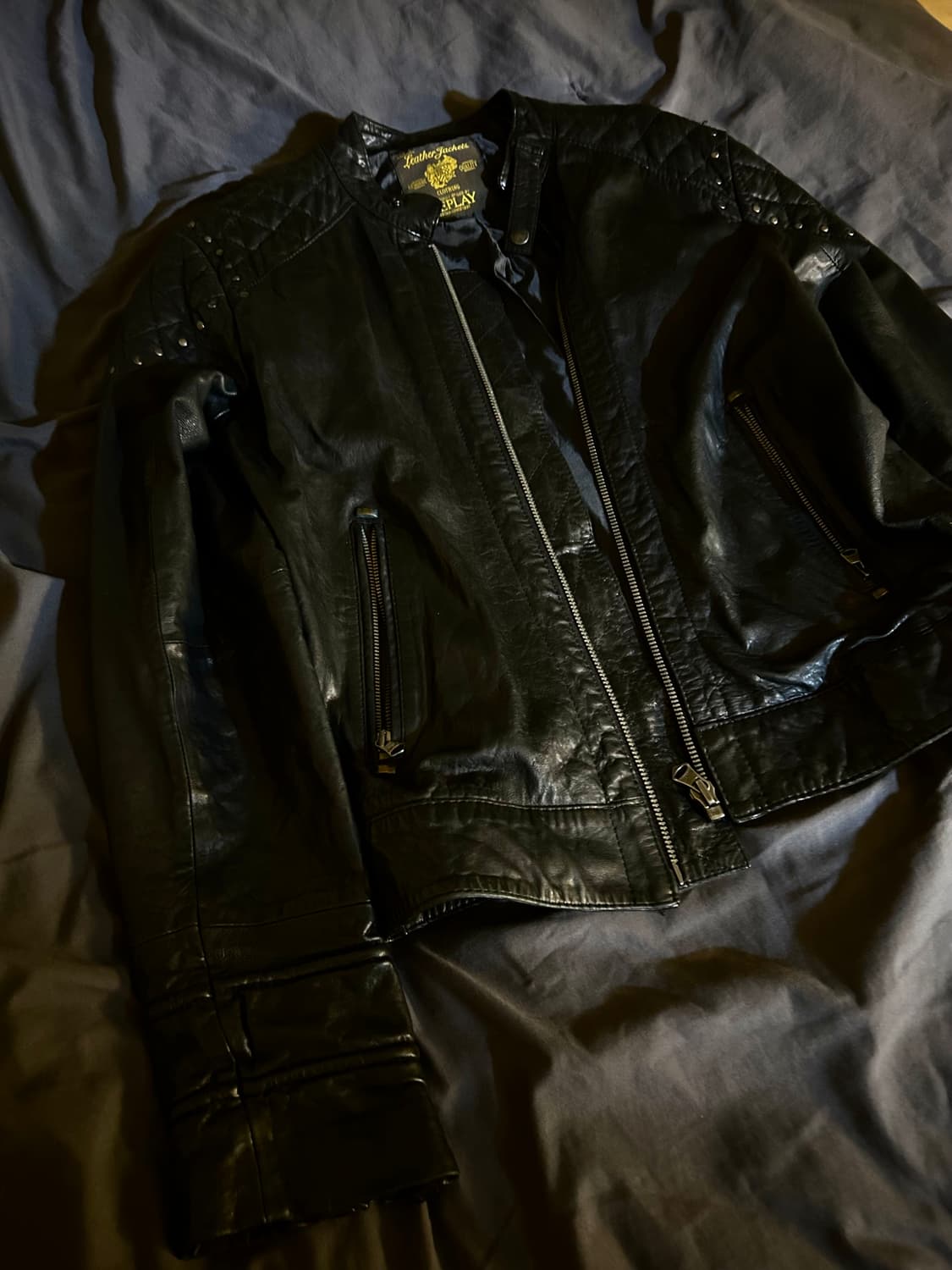 Stud Sheep Skin Biker Leather Jacket 상품이미지3