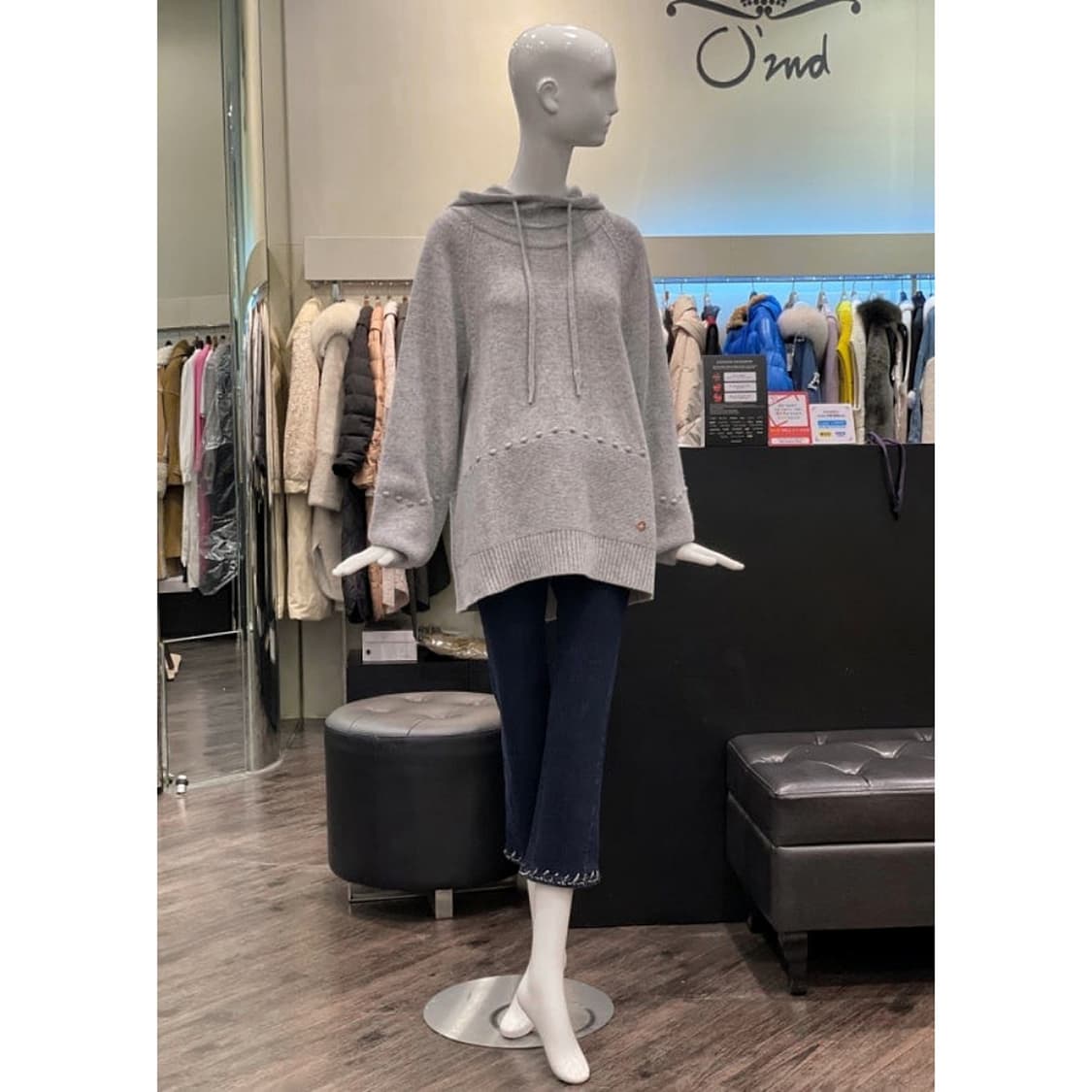 오즈세컨 후드 롱 니트 스웨터 상품이미지1