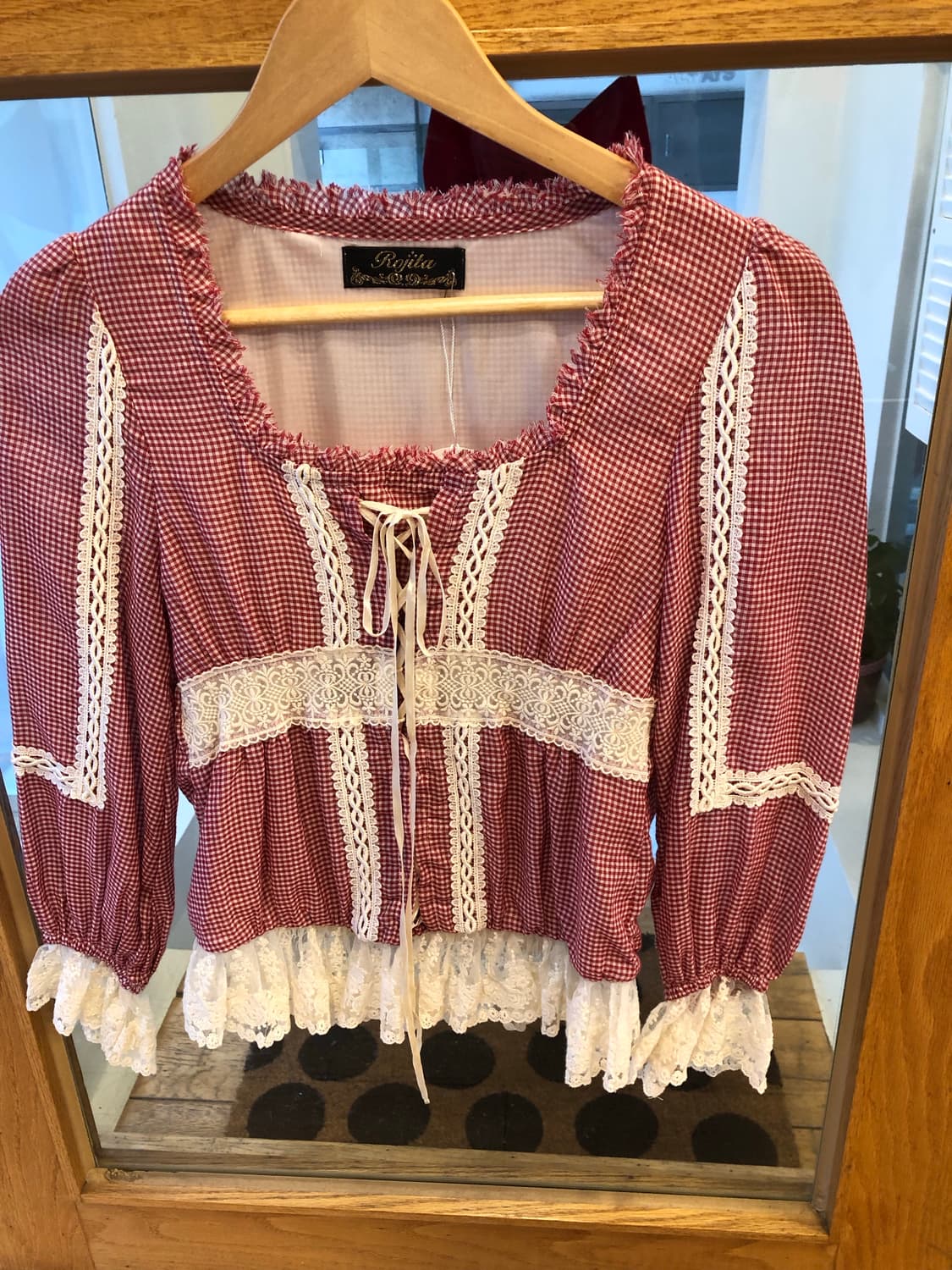 Check lace ribbon blouse 상품이미지2