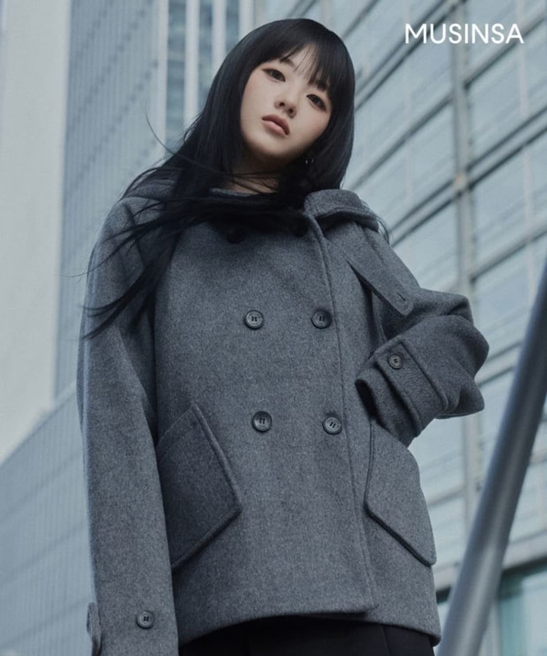 미세키서울 후디 더블 버튼 코트 차콜(os/새것) 상품이미지1