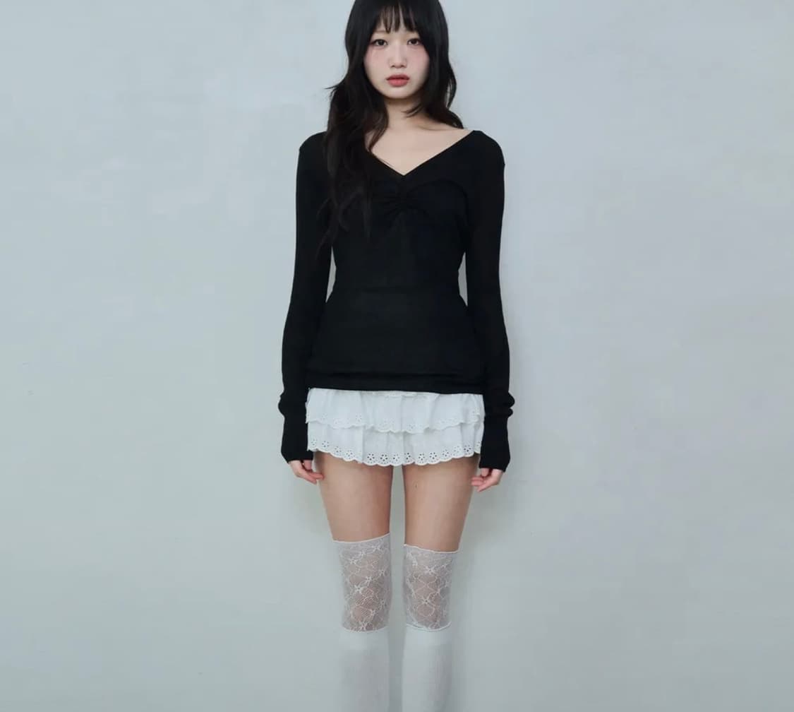 레이즈미야 아이리 셔링 니트 색상 교환 블랙>핑크 상품이미지1