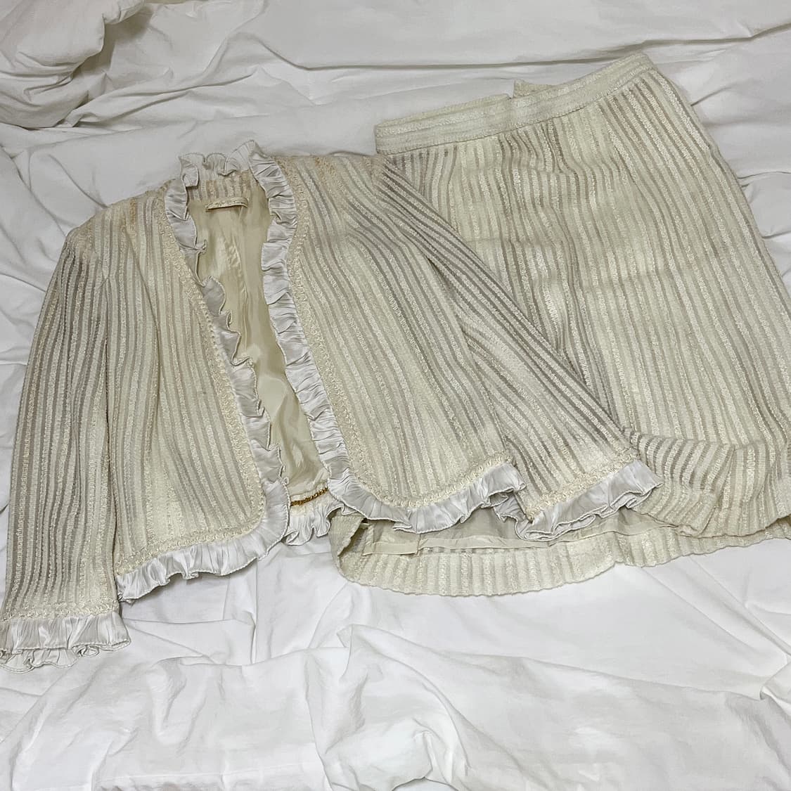 빈티지 ) 화이트레이스 금사트위드 셋업 상품이미지1