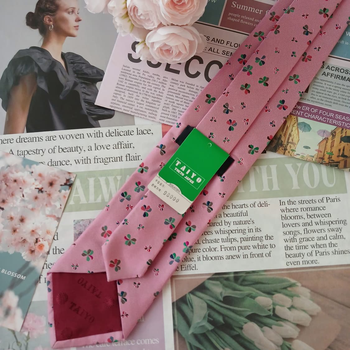 타이요 실크 핑크 패턴 넥타이 9cm 새제품 A19344
 상품이미지3