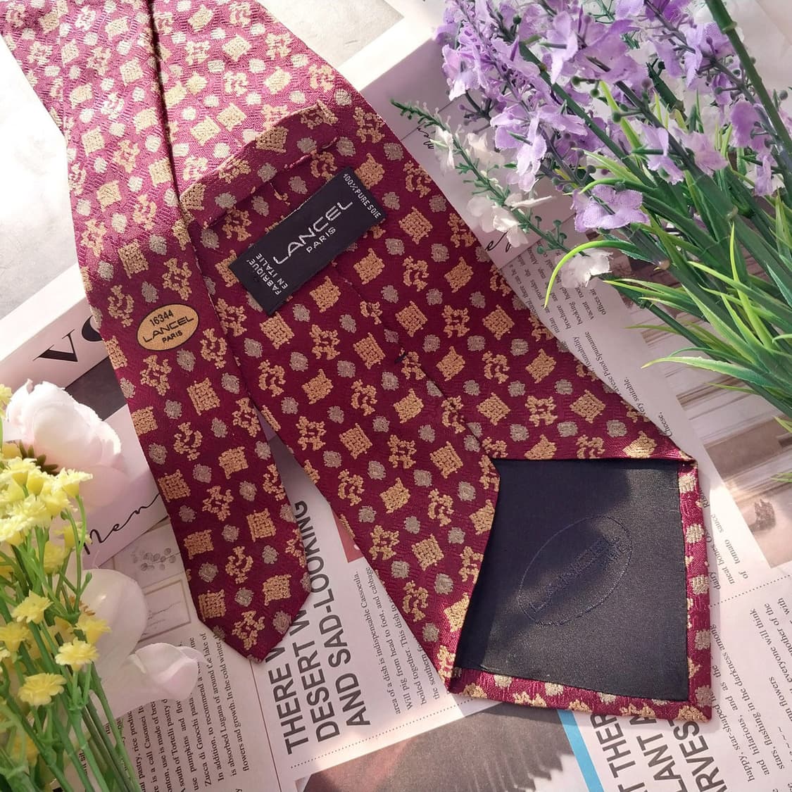 란셀 실크 와인 자카드 패턴 넥타이 9.9cm A+등급 K1364
 상품이미지4