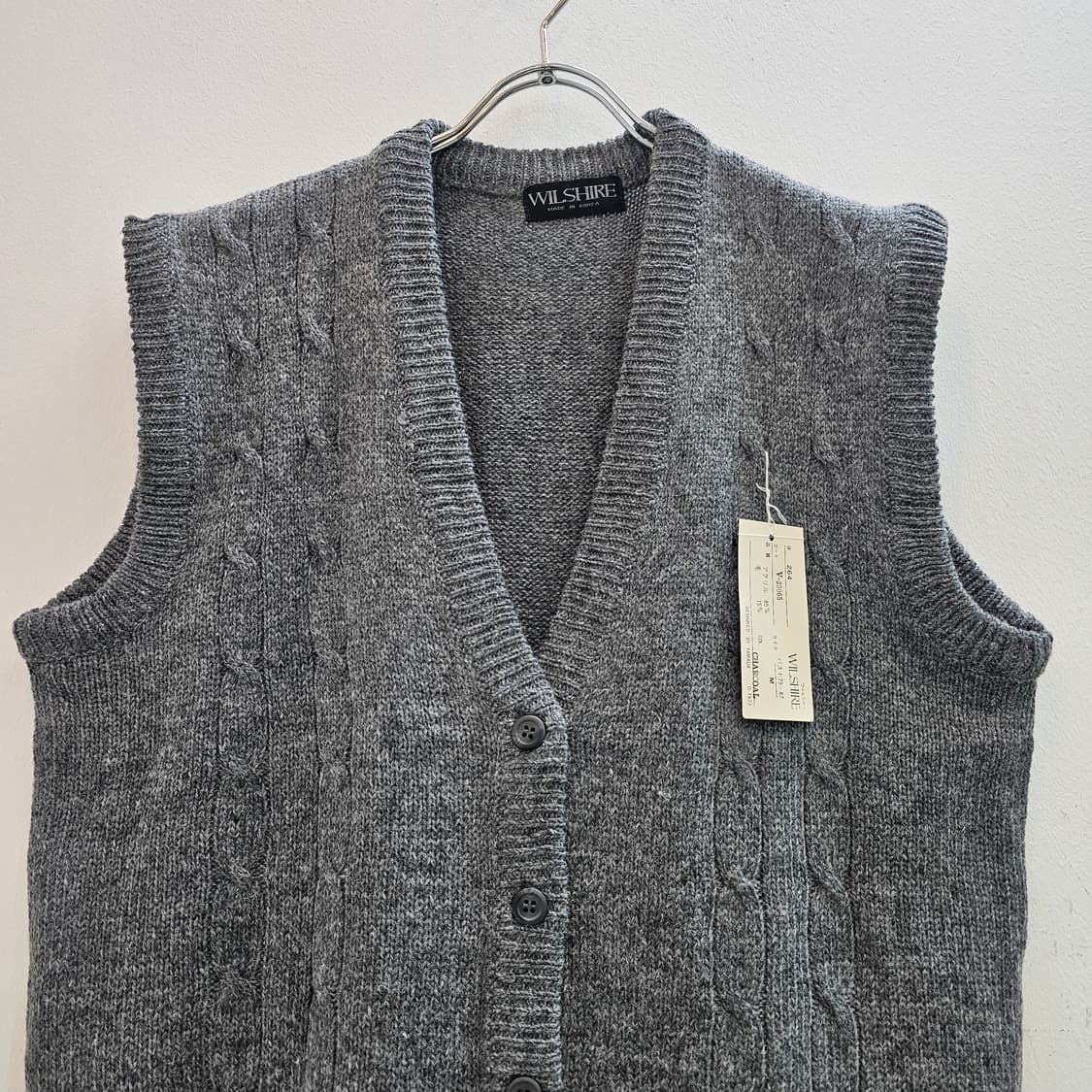 모 혼방 V넥 버튼 꽈배기 니트 조끼 베스트 상품이미지2