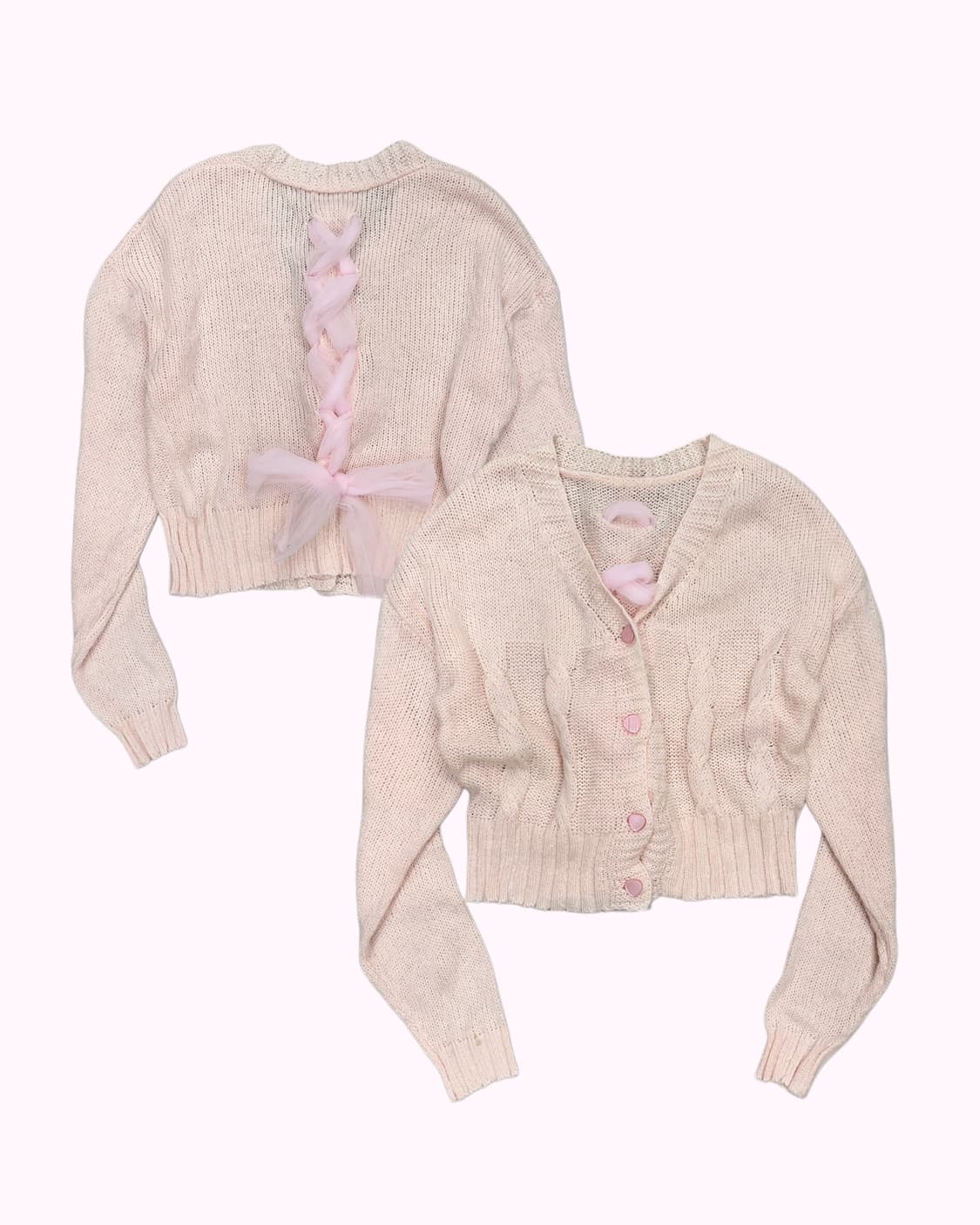 pink lace-up crop cardigan 상품이미지1
