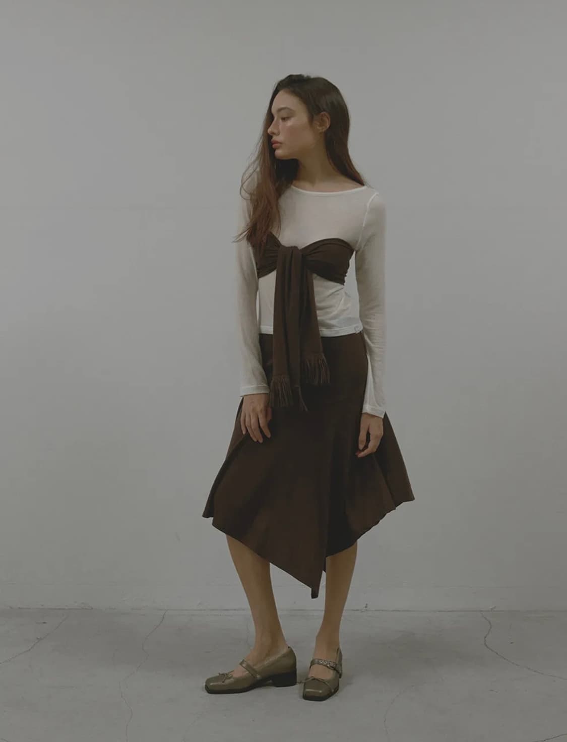 UNBALANCE HOOL SKIRT (BROWN)  상품이미지1